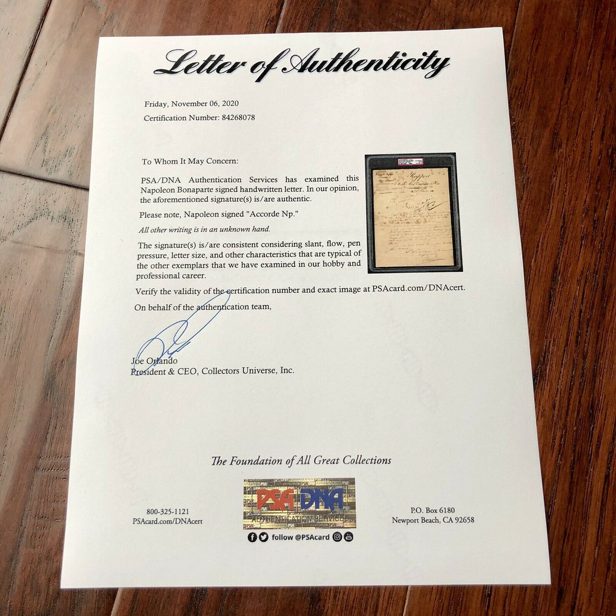 Napoleon Bonaparte * PSA/DNA Slabbed * Encapsulated Autograph Signed Document *
