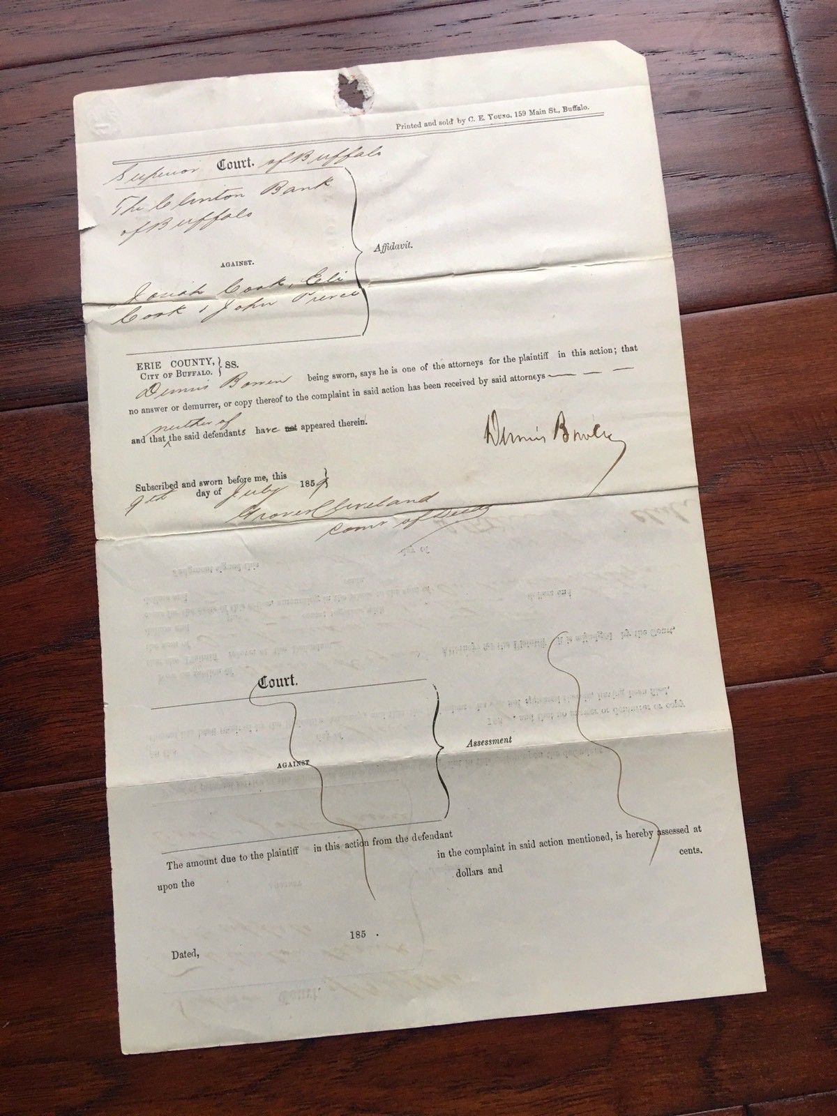 GROVER CLEVELAND * EARLY 1859 Handwritten LEGAL DOCUMENT * Autograph SIGNED