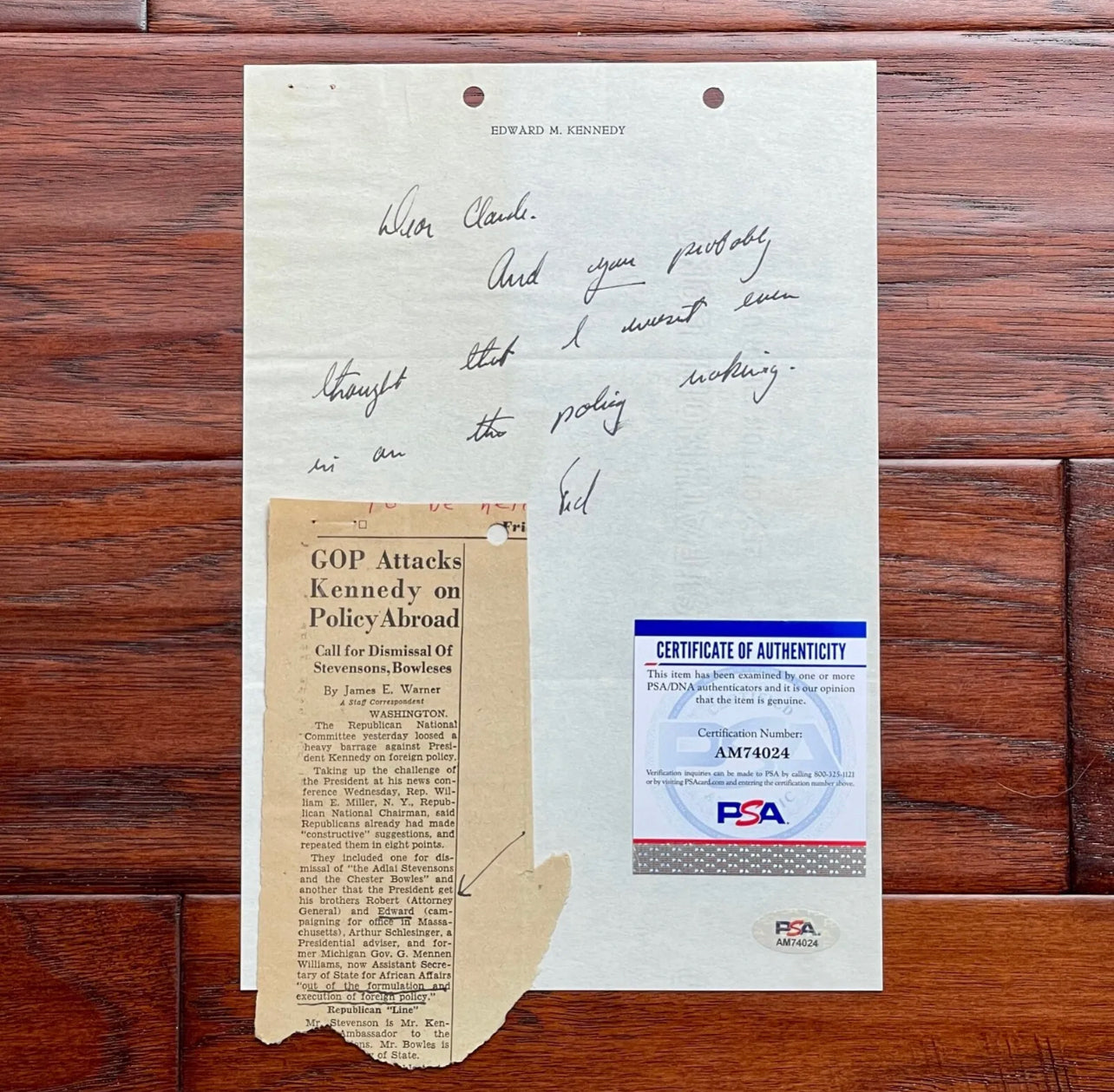 Robert & Ted Kennedy Letters PSA