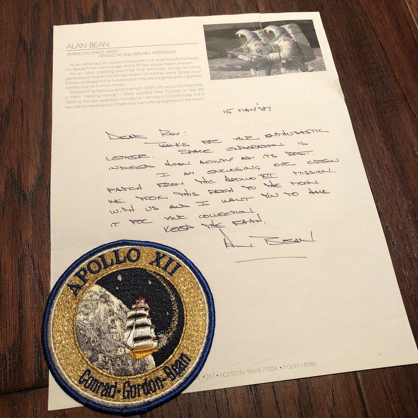 APOLLO 12 * Patch FLOWN TO THE MOON * Alan Bean COA * Hand signed Autograph