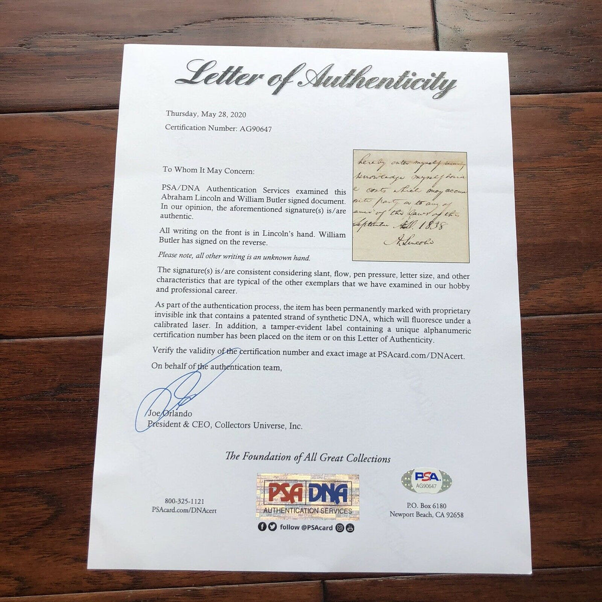 ABRAHAM LINCOLN * PSA/DNA Slabbed * Early Handwritten Autograph Letter Signed *