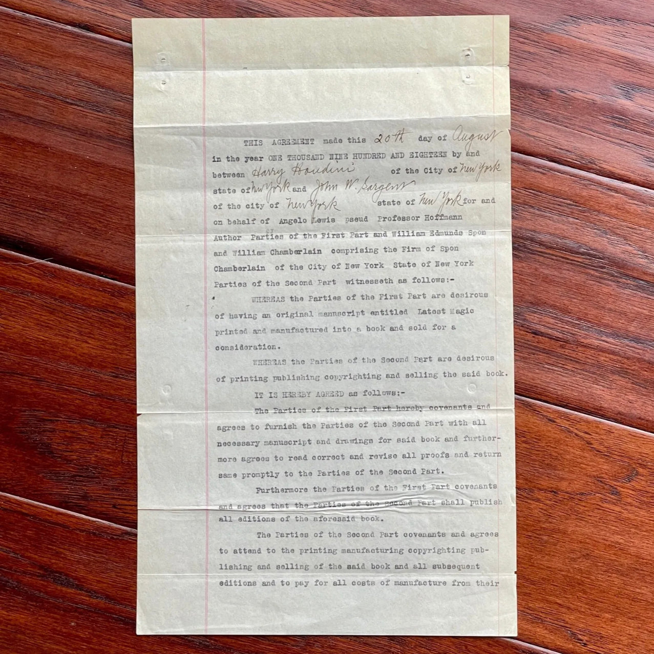HARRY HOUDINI * JSA * Autograph MAGIC BOOK Contract Signed Document * Magician