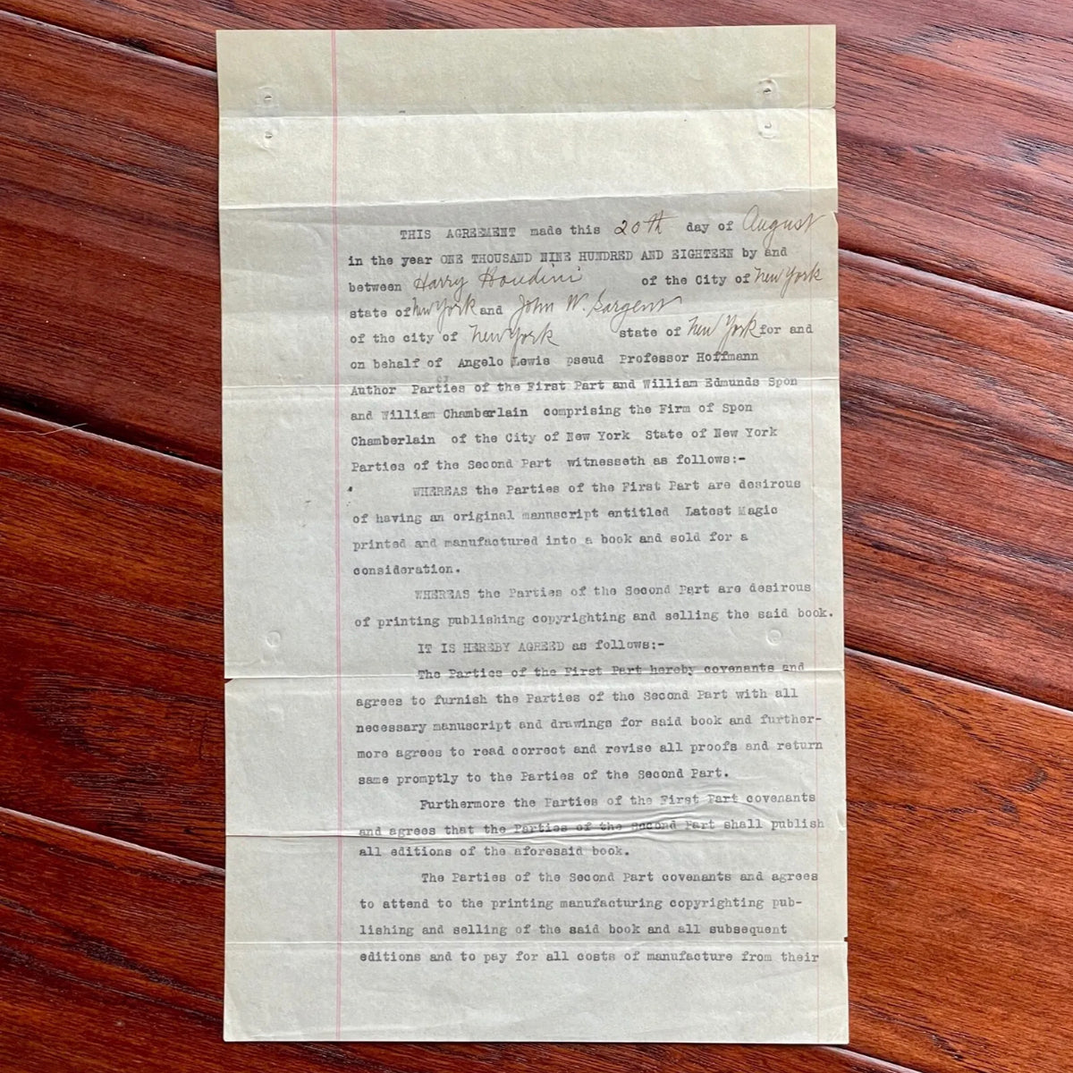 HARRY HOUDINI * JSA * Autograph MAGIC BOOK Contract Signed Document * Magician