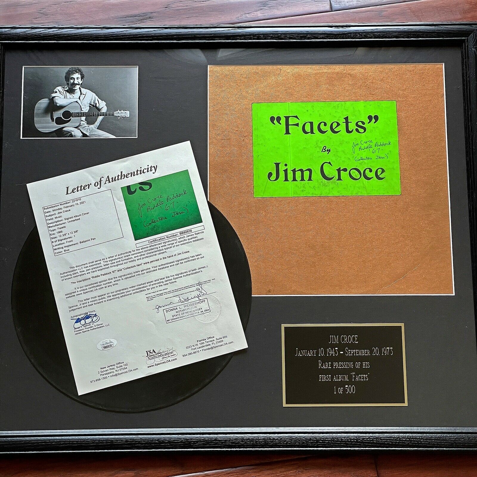 JIM CROCE * JSA * Scarce AUTOGRAPH Debut Album "Facets" Signed * 1 of 500 copies
