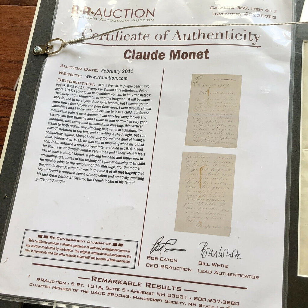 CLAUDE MONET * BAS PSA * Handwritten Autograph Letter Signed * Painting Painter