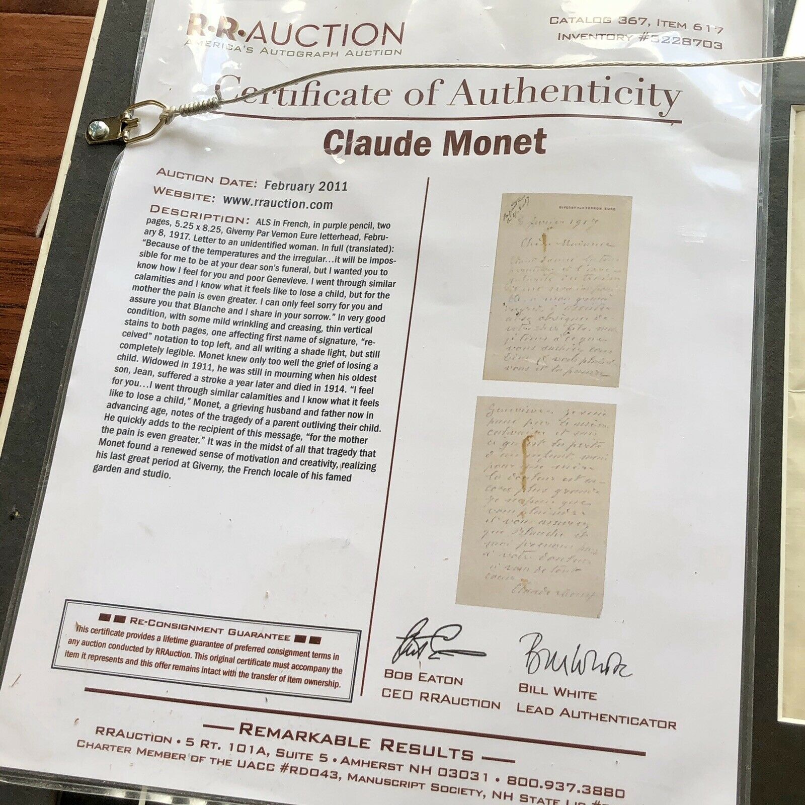 CLAUDE MONET * BAS PSA * Handwritten Autograph Letter Signed * Painting Painter