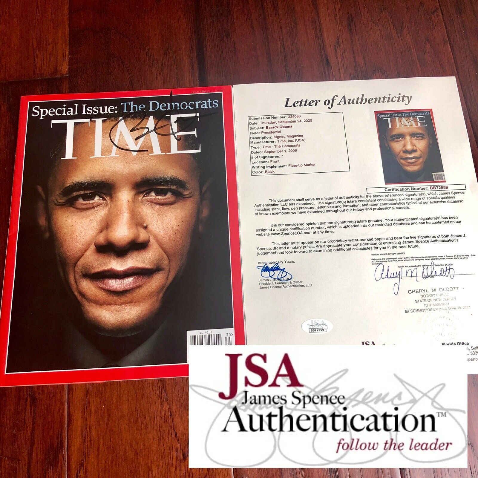 BARACK OBAMA * JSA LOA * Signed Time Magazine Cover Autograph WITH PROOF