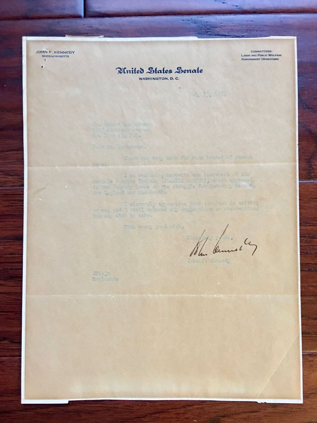 JOHN F. KENNEDY Authentic AUTOGRAPH Letter SIGNED + JSA COA * JFK President