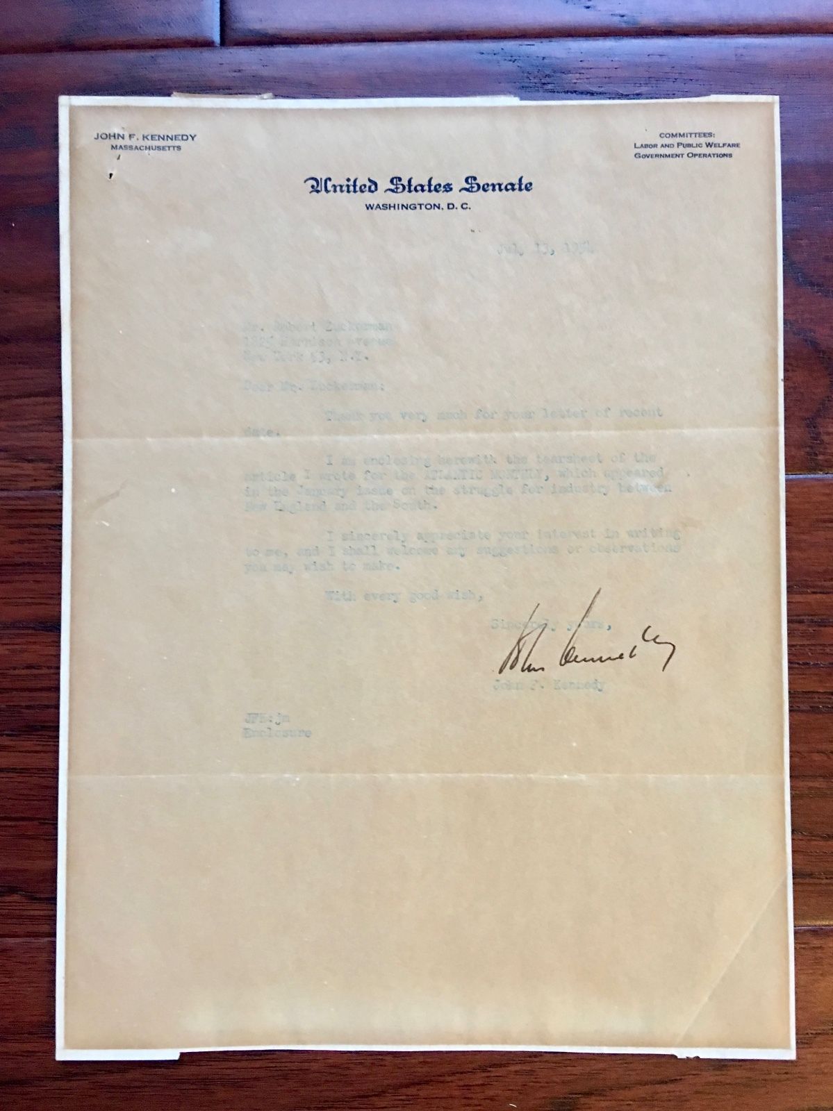 JOHN F. KENNEDY Authentic AUTOGRAPH Letter SIGNED + JSA COA * JFK President