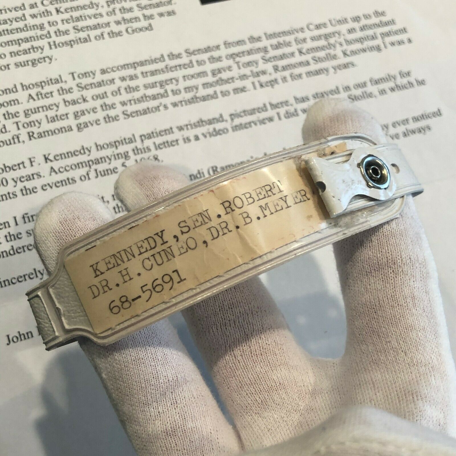 ROBERT F. KENNEDY * Hospital ID Bracelet from Night of his Assassination * RFK