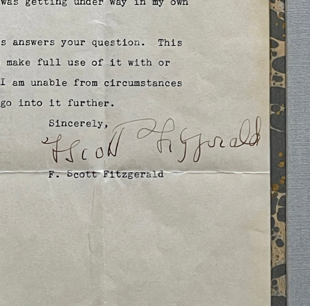 F. SCOTT FITZGERALD * PSA * Autograph Writing Influences Letter Signed * GATSBY