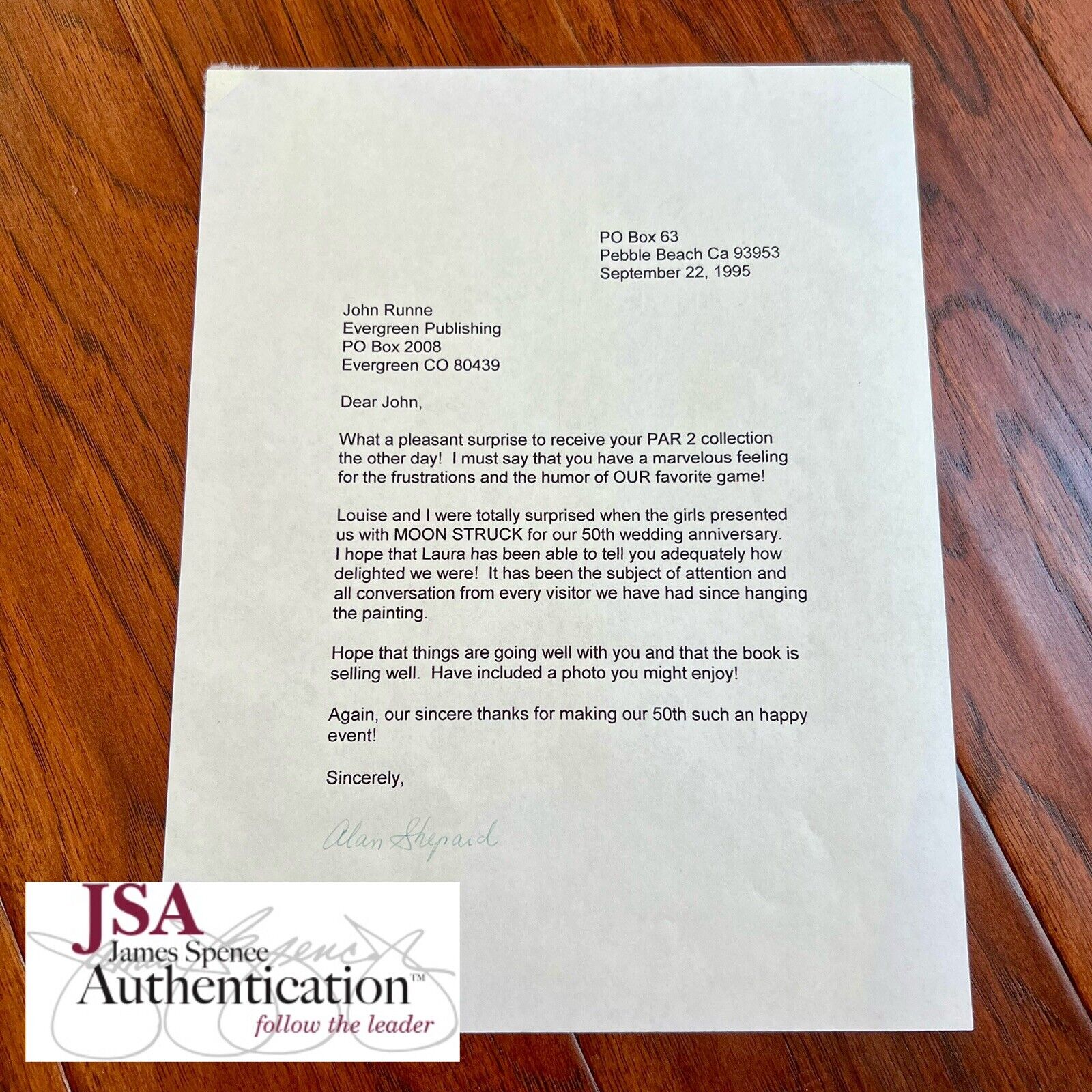 ALAN SHEPARD * JSA * Signed Letter RE: Golf Autograph * Astronaut Signature NASA