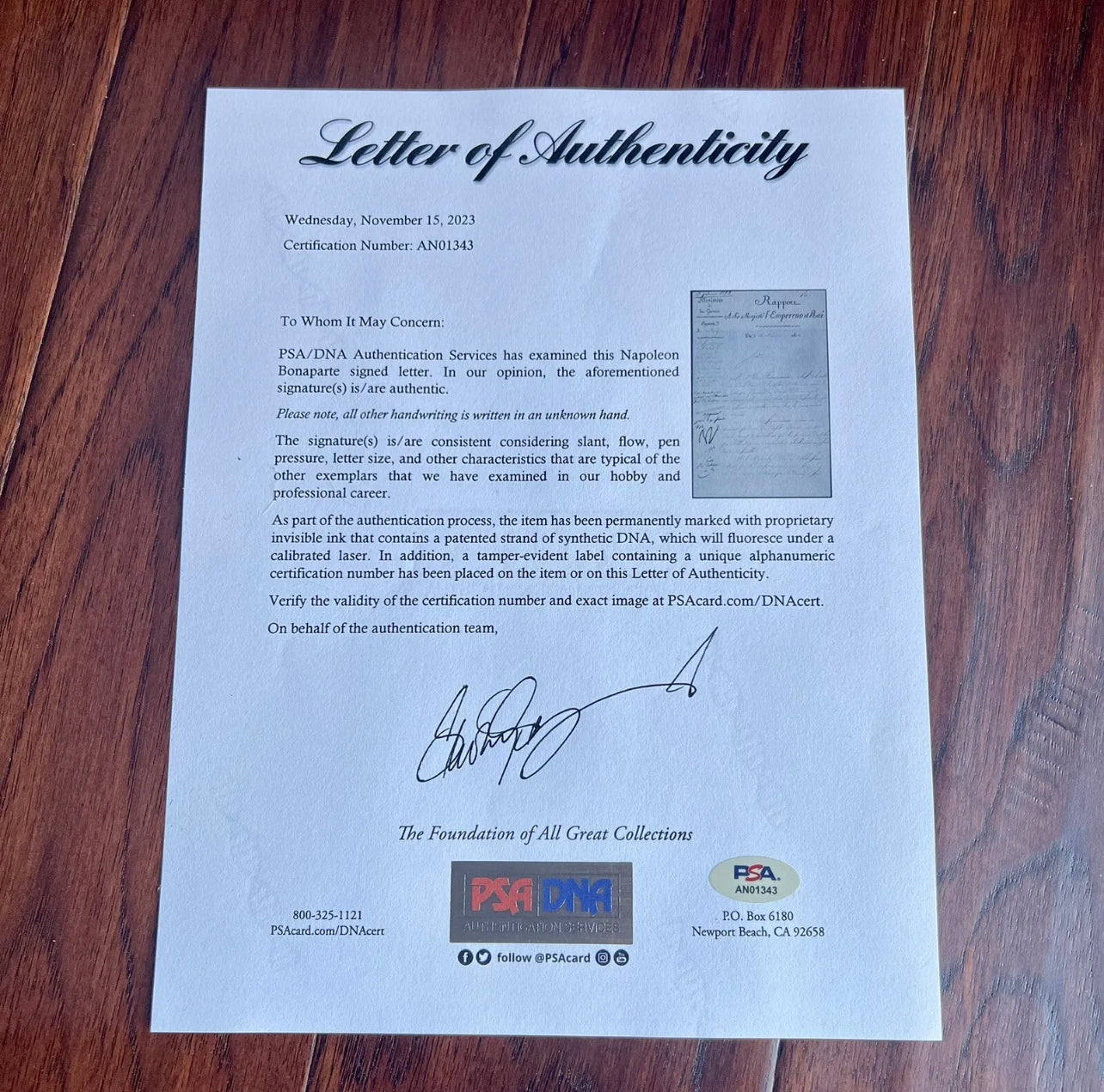 NAPOLEON BONAPARTE * PSA/DNA * Autograph Document Signed Approving Leave