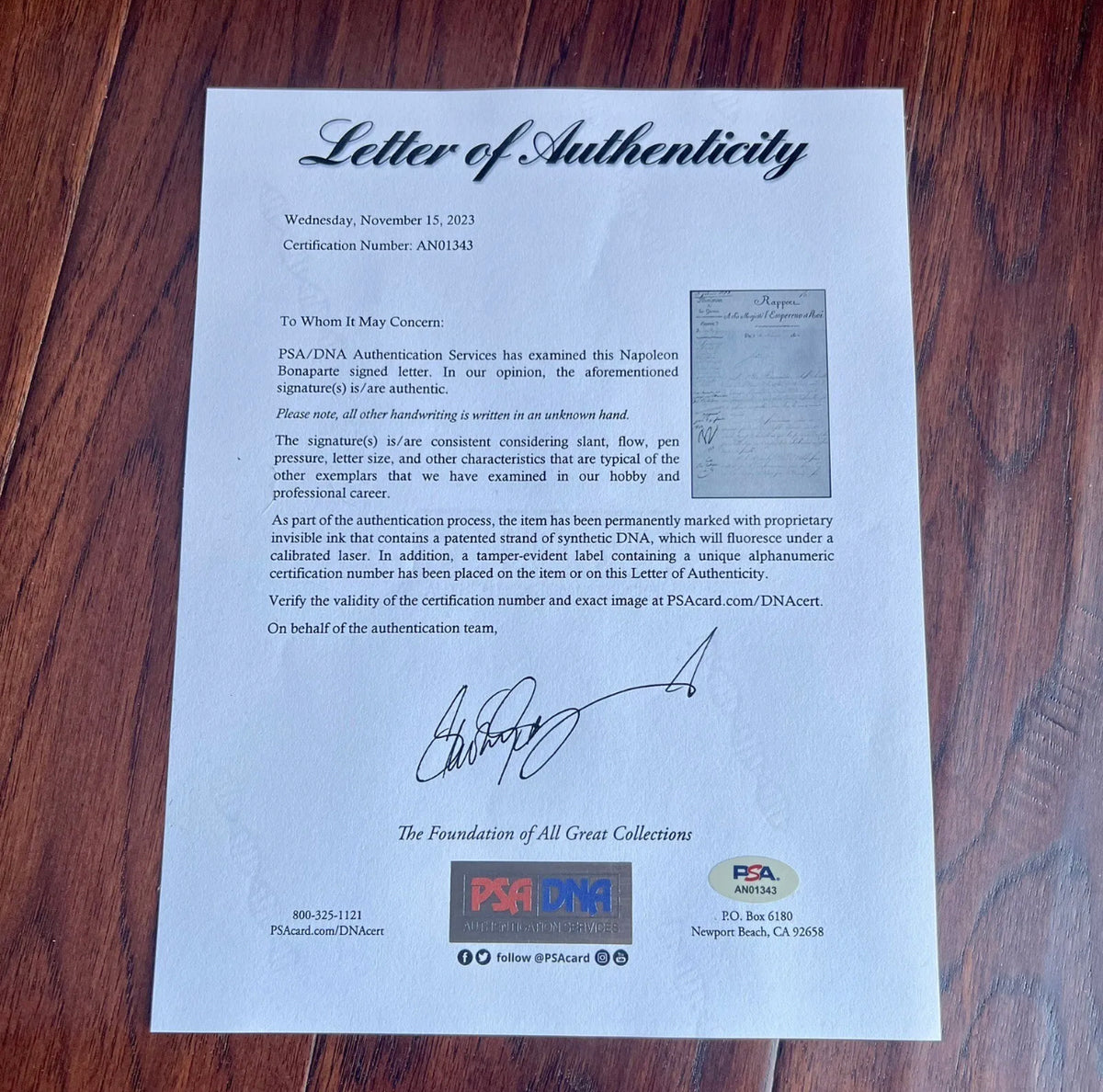 NAPOLEON BONAPARTE * PSA/DNA * Autograph Document Signed Approving Leave