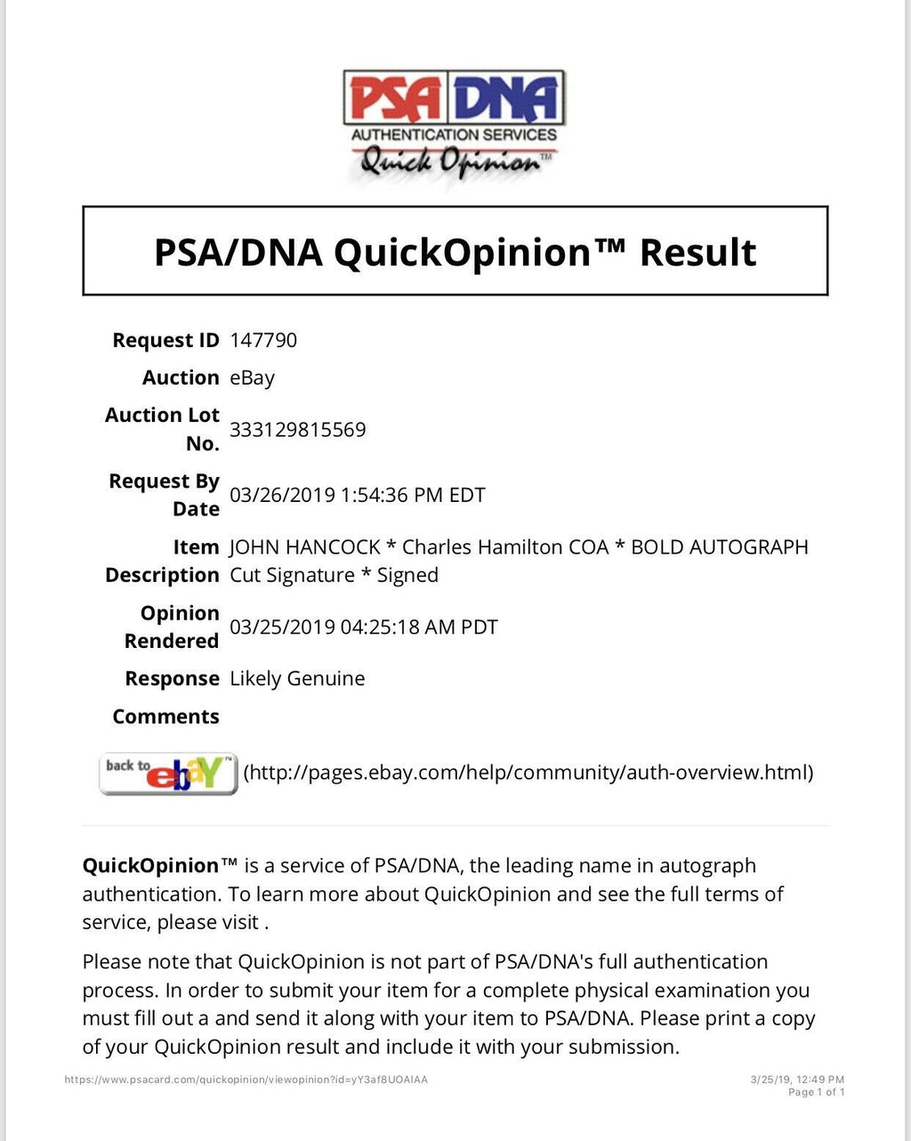 JOHN HANCOCK * PSA/DNA Charles Hamilton COA * BOLD AUTOGRAPH Signature * Signed