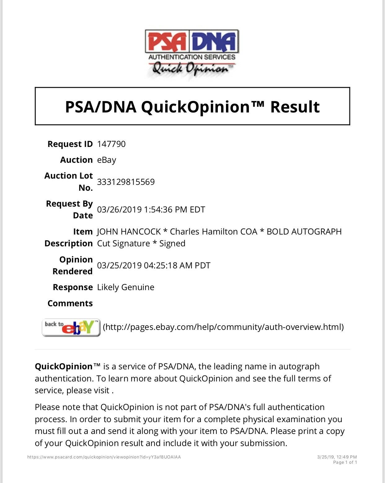 JOHN HANCOCK * PSA/DNA Charles Hamilton COA * BOLD AUTOGRAPH Signature * Signed