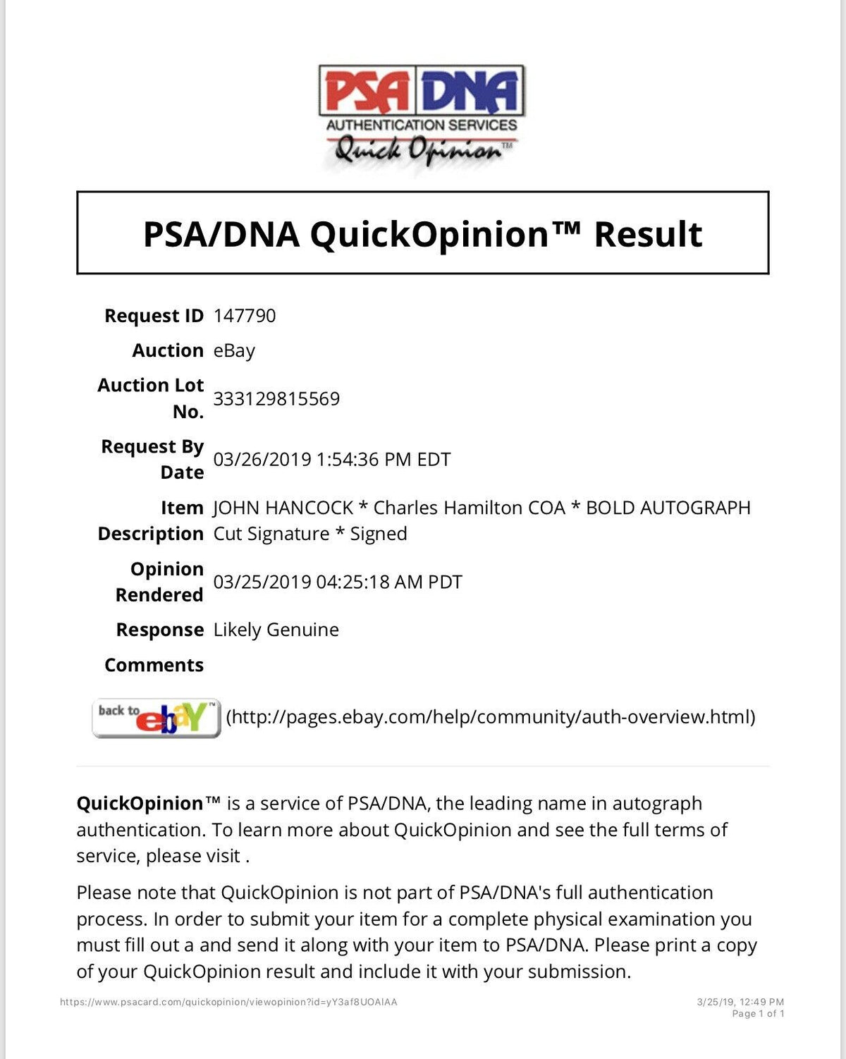 JOHN HANCOCK * PSA/DNA Charles Hamilton COA * BOLD AUTOGRAPH Signature * Signed