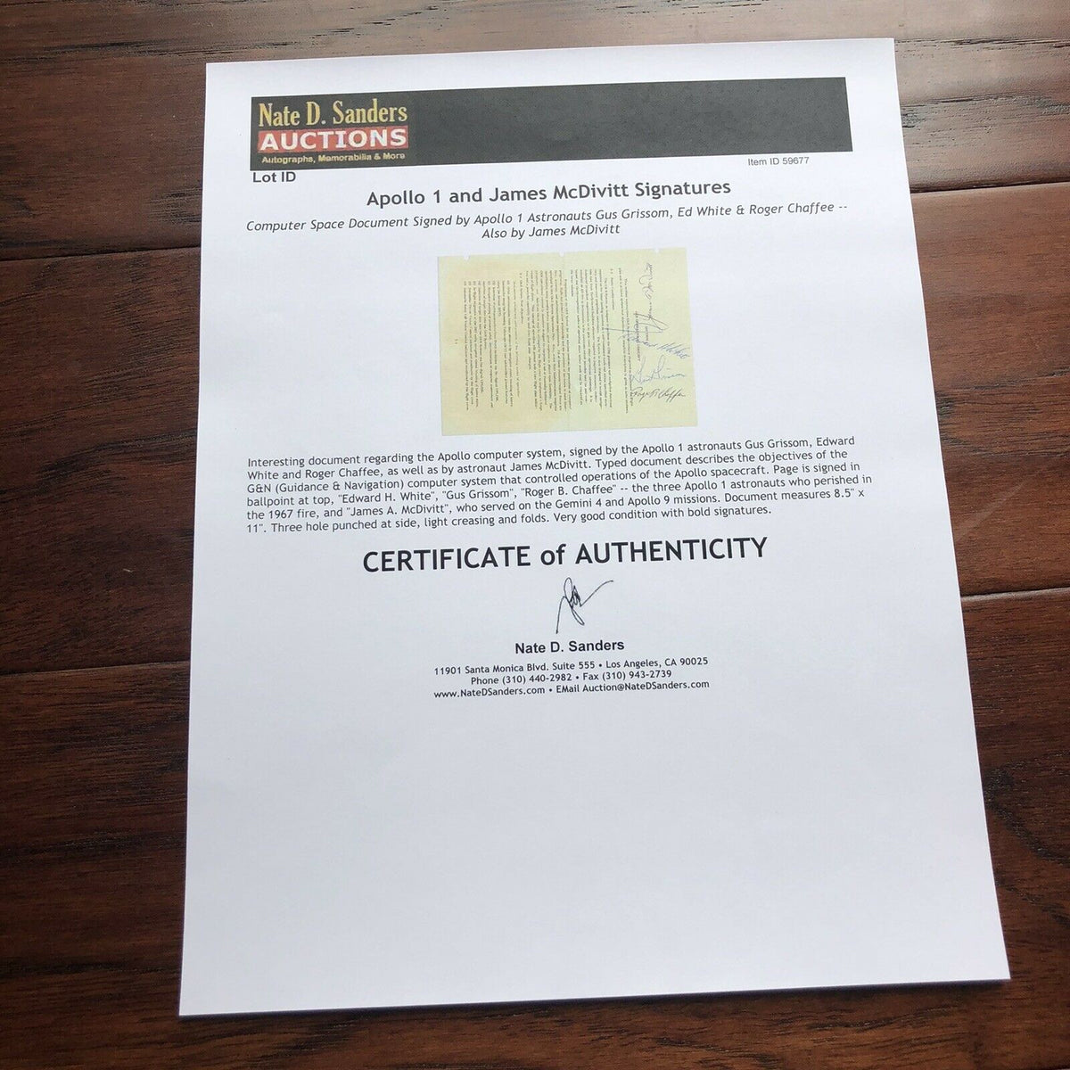 Apollo 1 * JSA * Crew Autograph NASA Document Signed * Roger Chaffee Gus Grissom