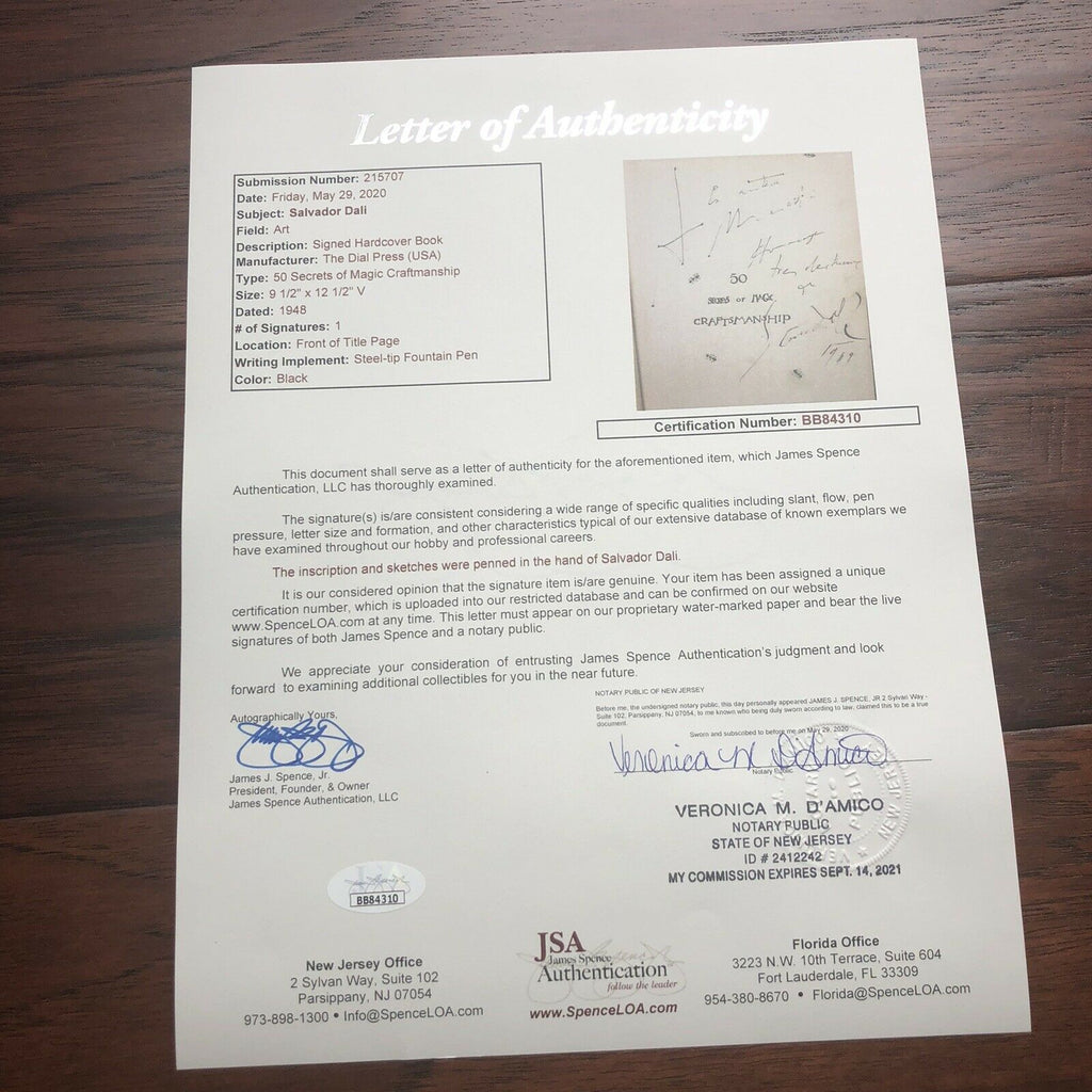 SALVADOR DALI * JSA LOA * Original Artwork Hand Signed Book * Artist Autograph