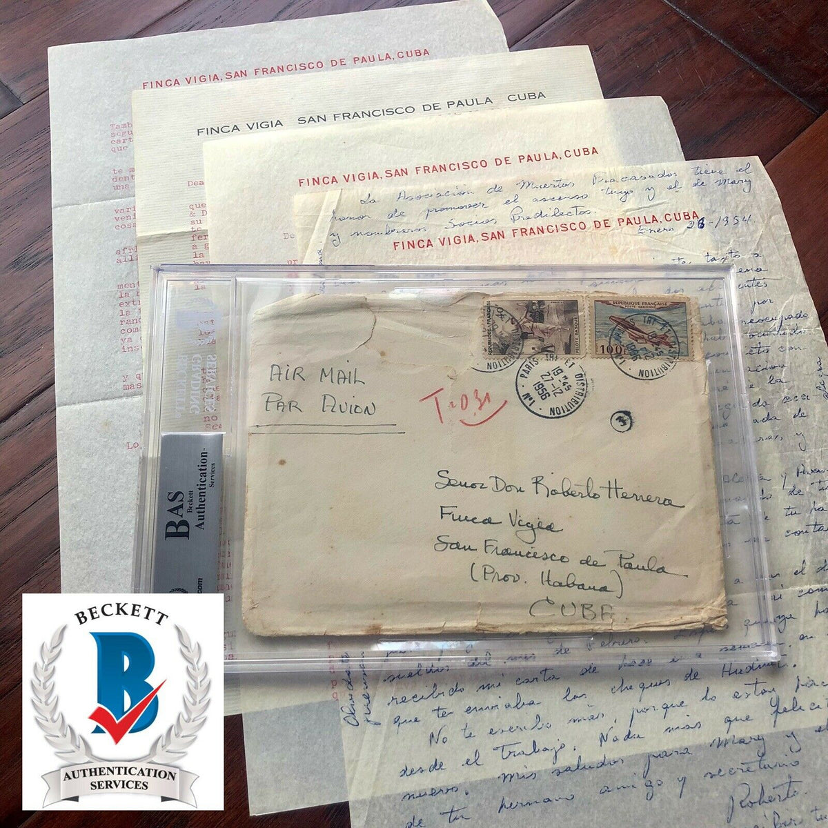 ERNEST HEMINGWAY * Beckett BAS * Autograph Envelope Signed & Personal Papers
