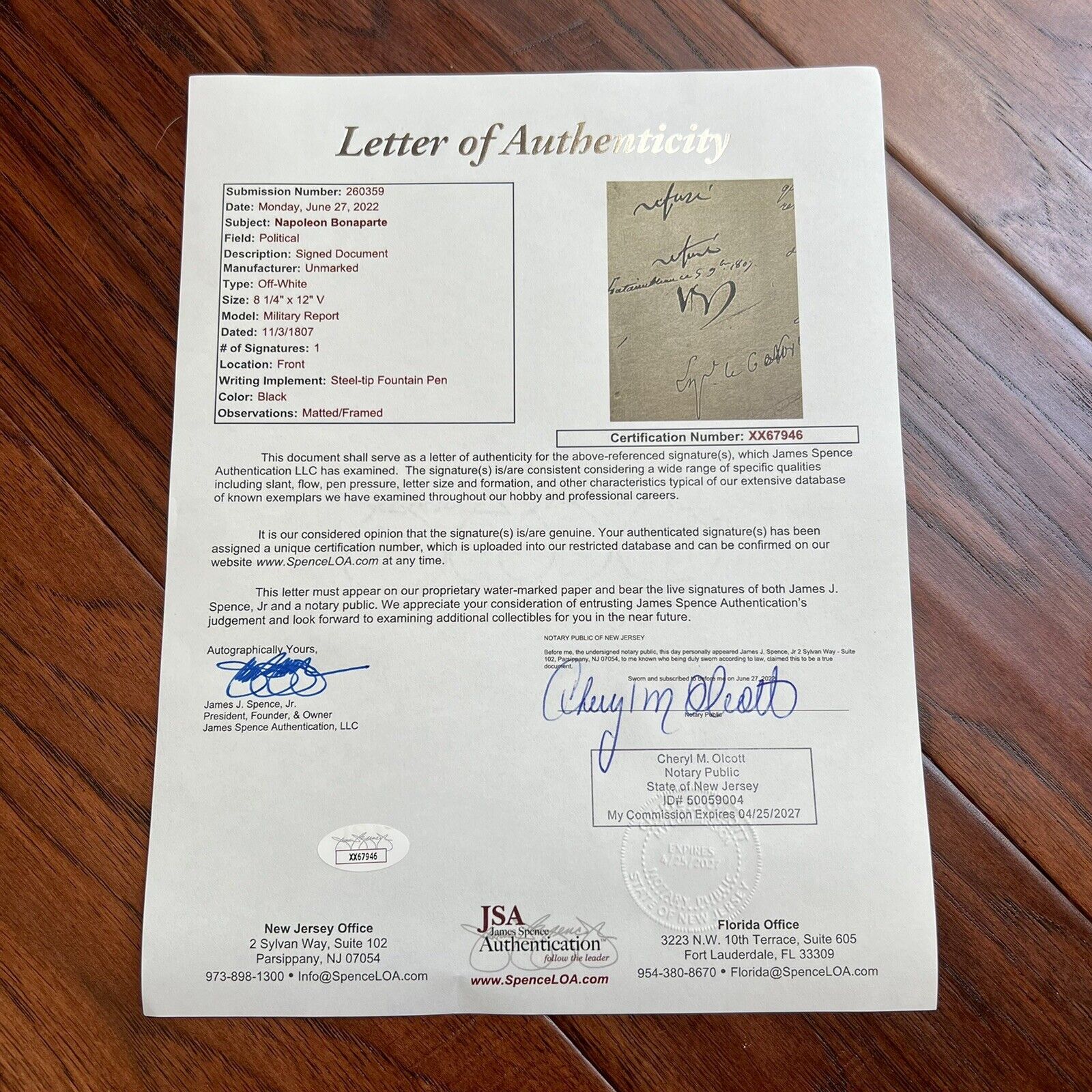 NAPOLEON BONAPARTE * JSA LOA * Signed Requests For Leaves of Absence Autograph