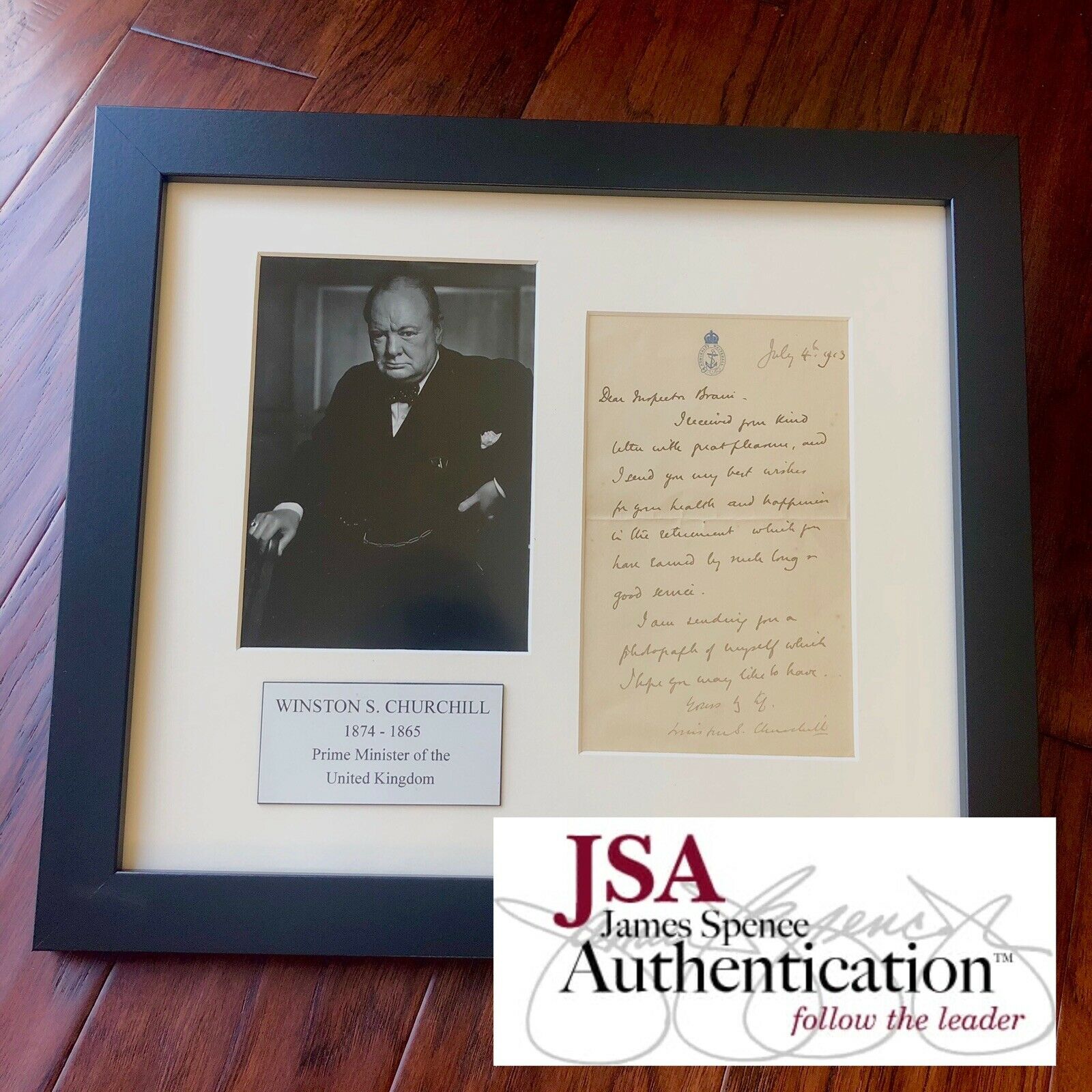 WINSTON S. CHURCHILL * JSA LOA * Authentic Handwritten AUTOGRAPH Letter SIGNED