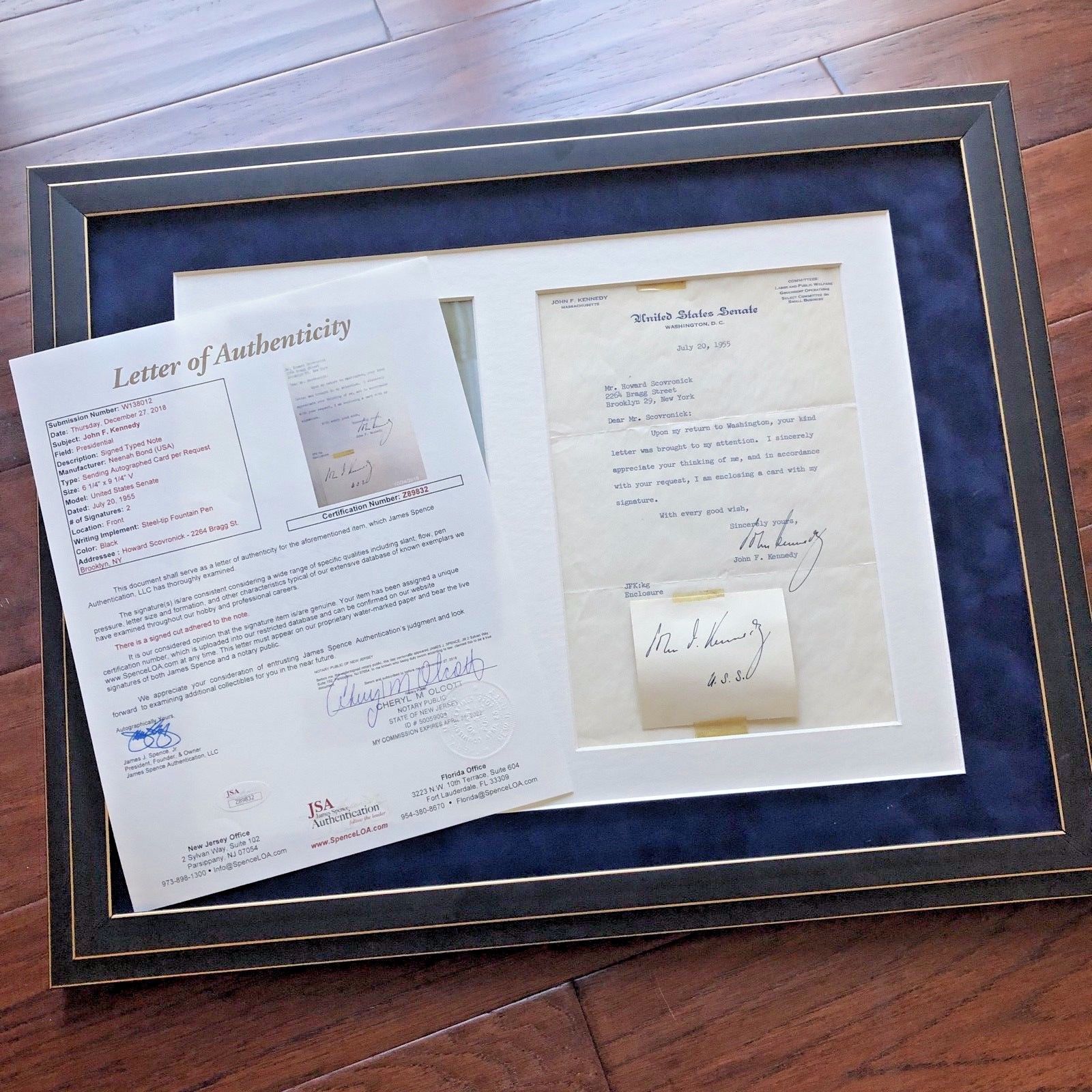 JOHN F KENNEDY * JSA COA * Authentic Double (2x) Signed To Autograph Collector