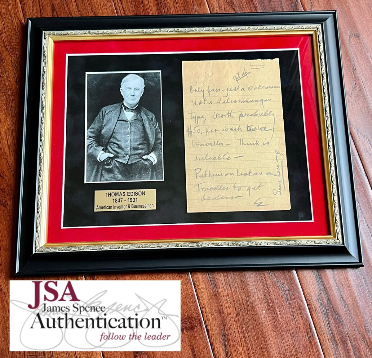 THOMAS EDISON * JSA LOA * Handwritten Autograph Letter Signed Hiring Salesman