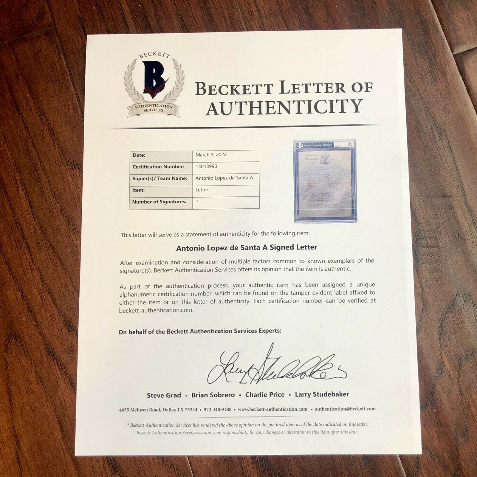 ANTONIO LOPEZ DE SANTA ANNA * Beckett BAS * Autograph Letter Signed As President