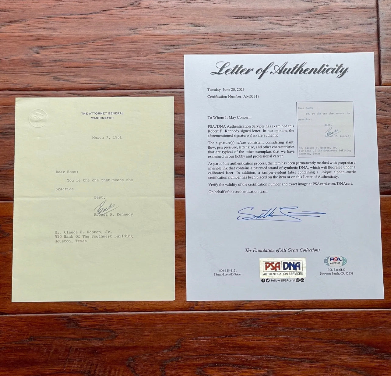 Robert & Ted Kennedy Letters PSA