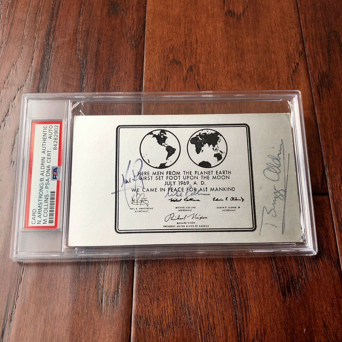 APOLLO 11 * PSA/DNA * Crew Signed Came In Peace Plaque Autograph Neil Armstrong