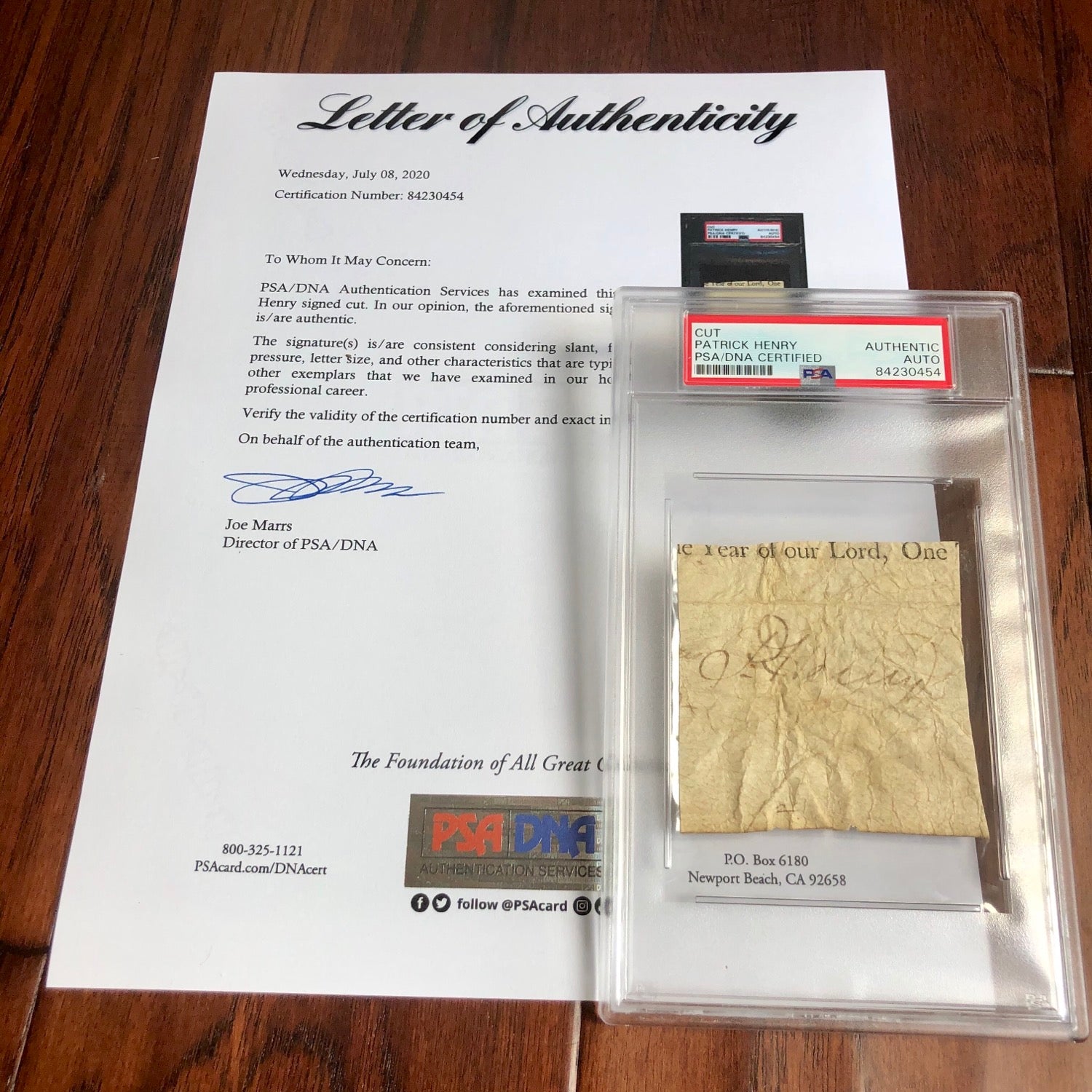 PATRICK HENRY * PSA/DNA * Encapsulated Autograph Cut From Land Grant Signed *