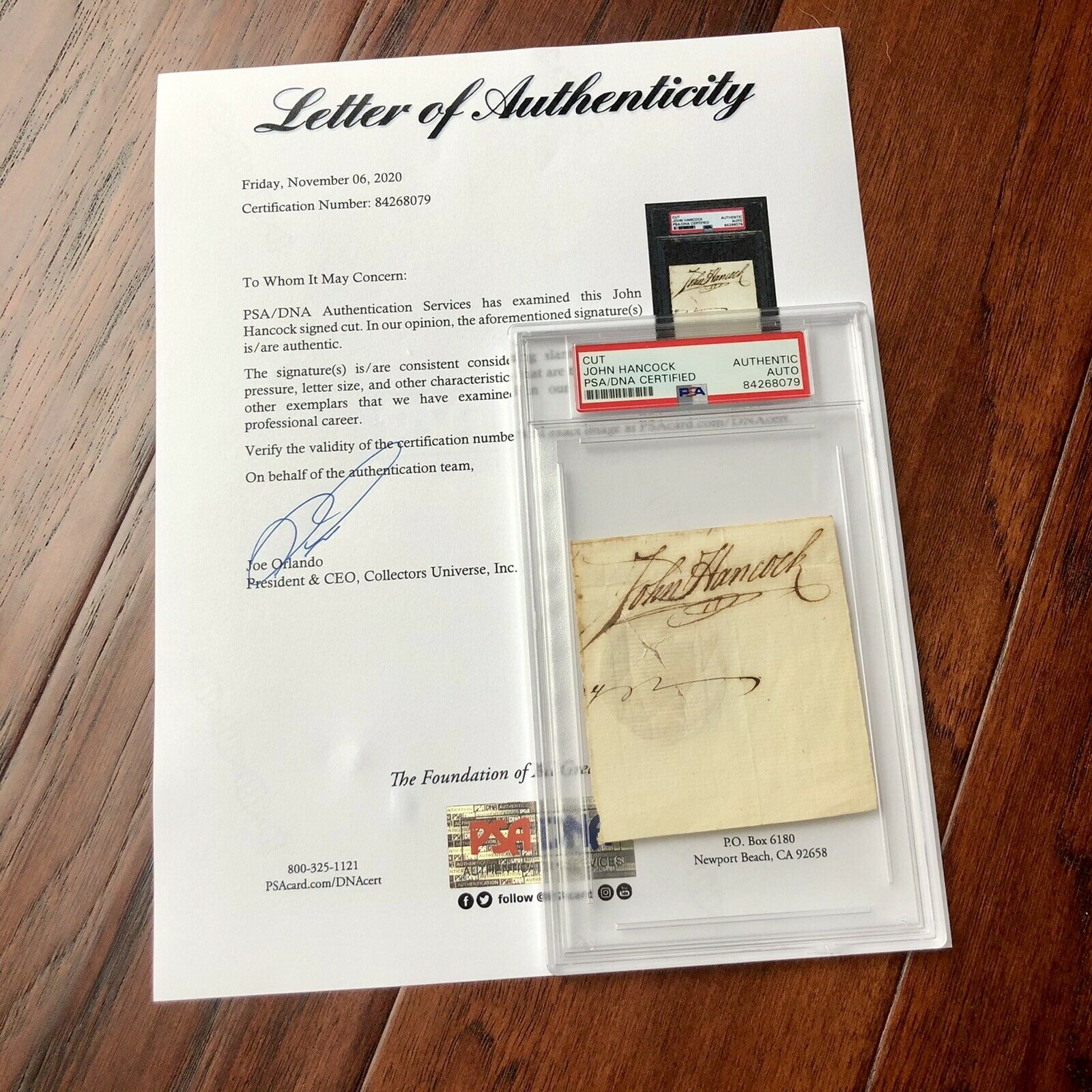 JOHN HANCOCK * PSA/DNA Slab * Handwritten Autograph Signed Encapsulated *