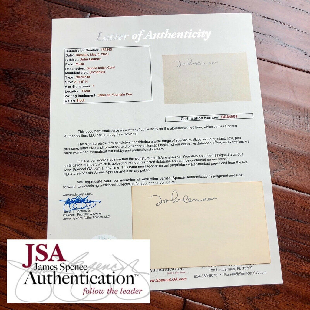 JOHN LENNON * JSA LOA * Signed Card While Recording Imagine * Beatles Autograph