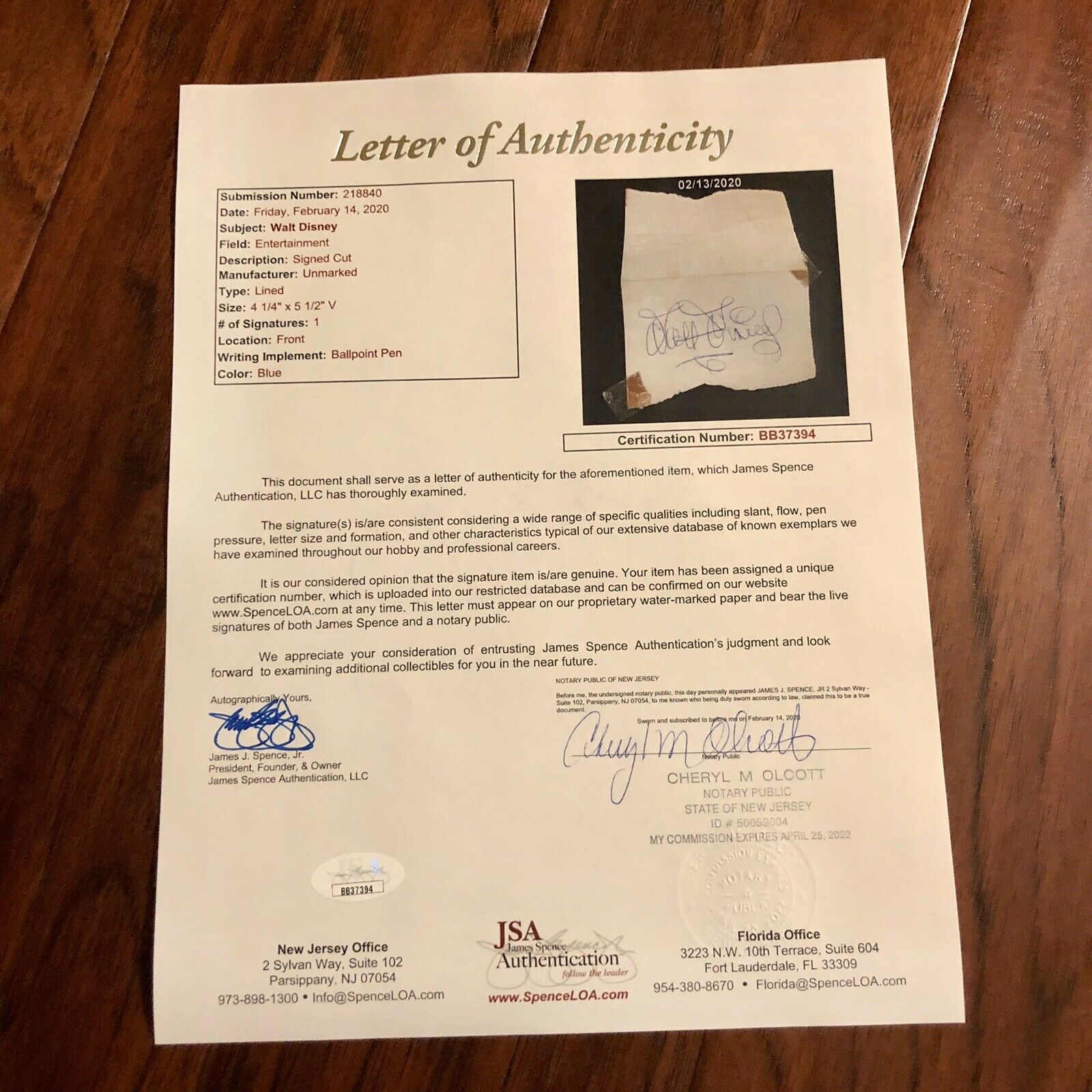 WALT DISNEY * JSA LOA Phil Sears * Original Autograph Signature Signed *