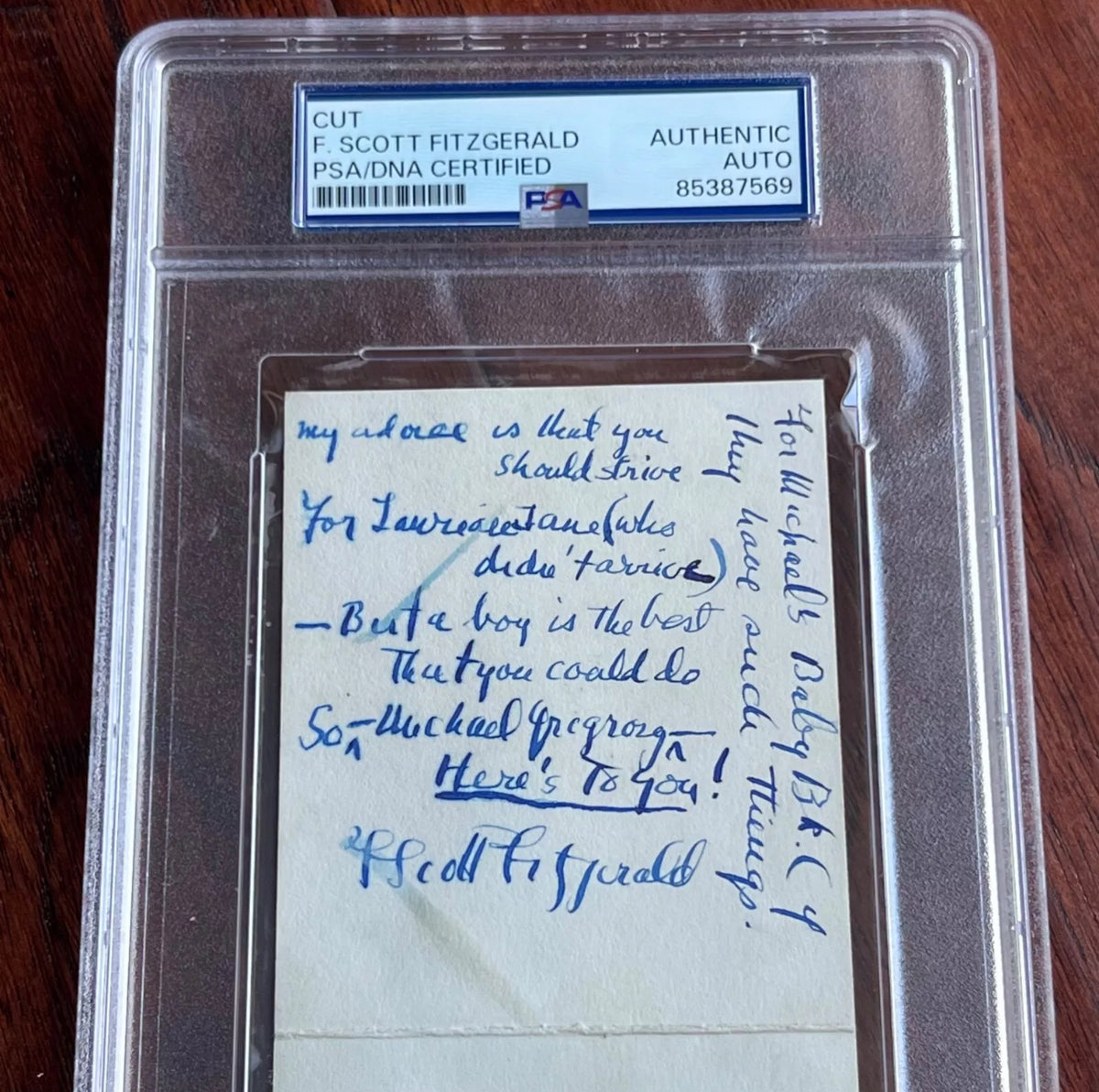 F. SCOTT FITZGERALD * PSA * Autograph UNPUBLISHED POEM Birth Announcement Signed