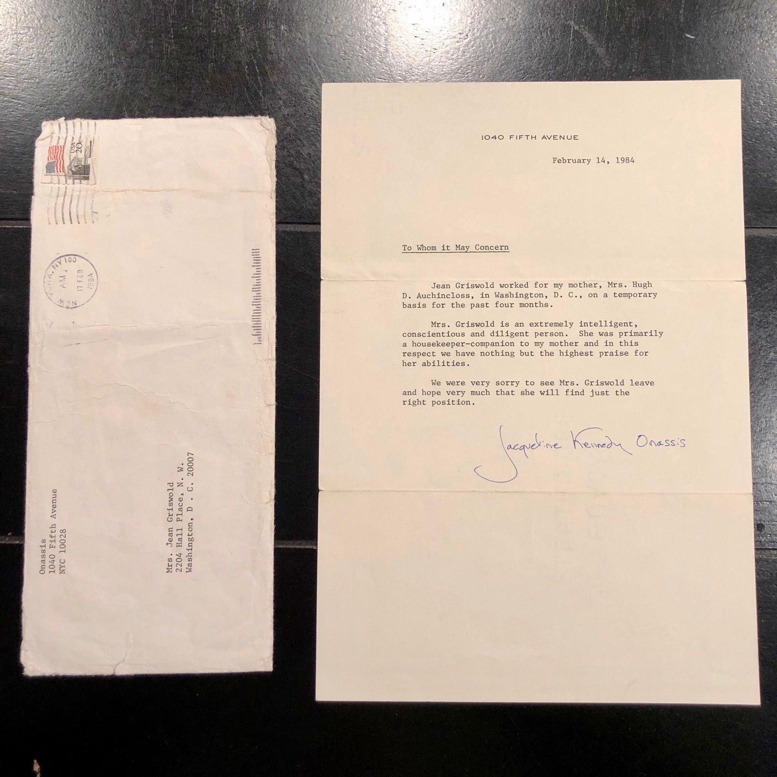 JACQUELINE KENNEDY * PSA/DNA AUTOGRAPH reference note SIGNED for Mom's Caretaker