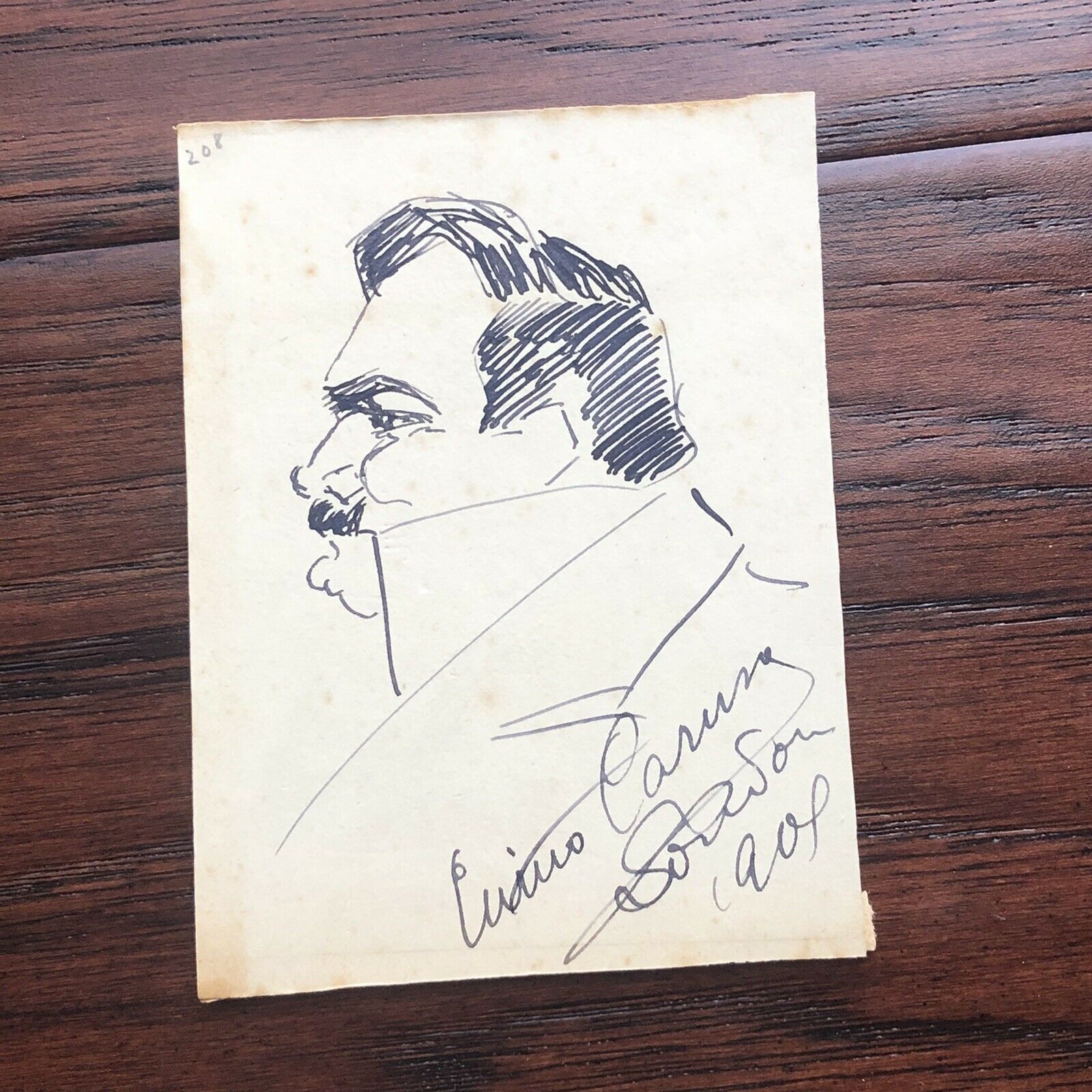 ENRICO CARUSO * Beckett BAS * Hand Signed Drawing Self Portrait Autograph *