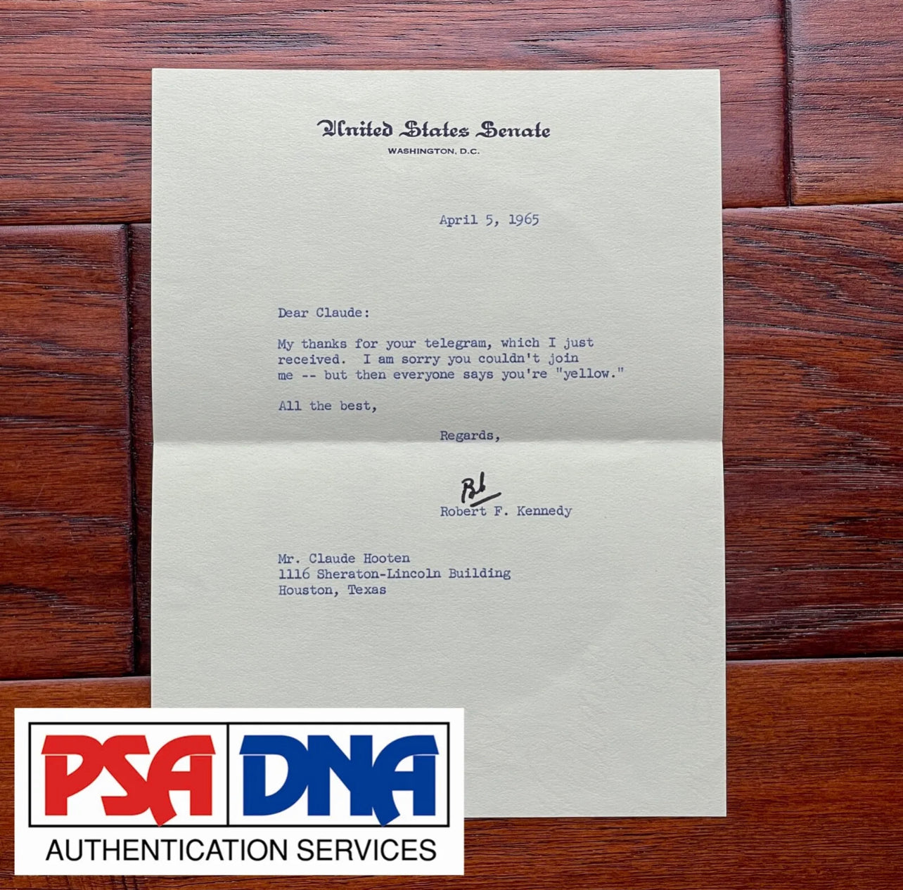 ROBERT F KENNEDY * PSA 10 * Autograph Letter Calling a Friend "Yellow" Signed