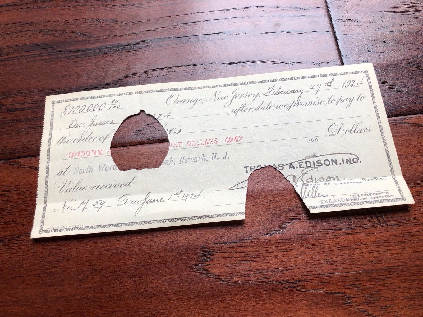 THOMAS A. EDISON * PSA/DNA * $100,000 Hand SIGNED Check * AUTOGRAPH