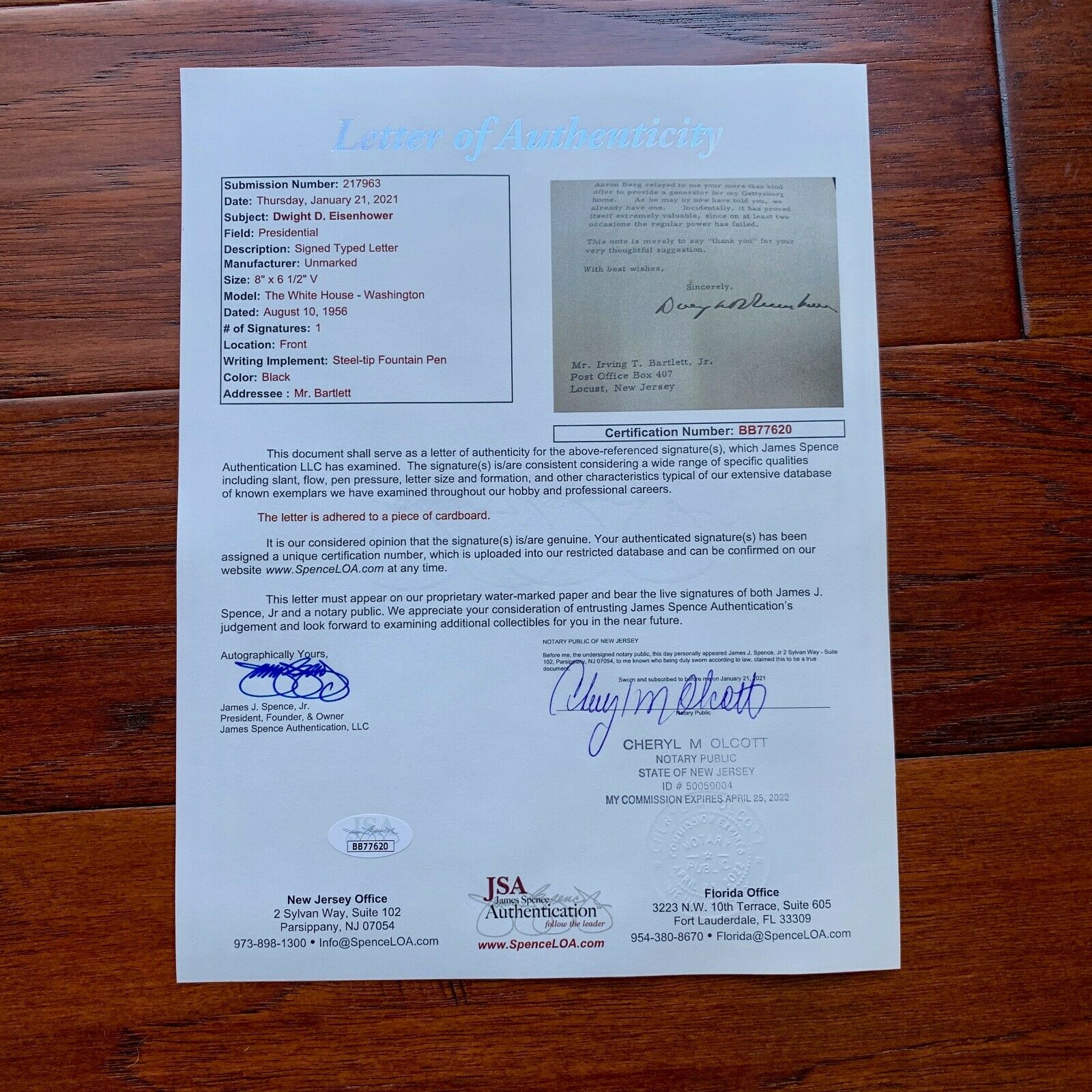 DWIGHT EISENHOWER * JSA * as PRESIDENT * WHITE HOUSE Autograph Letter Signed