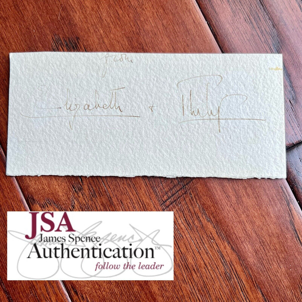 QUEEN ELIZABETH II * JSA * Cut Signature Autograph Signed With Prince Philip