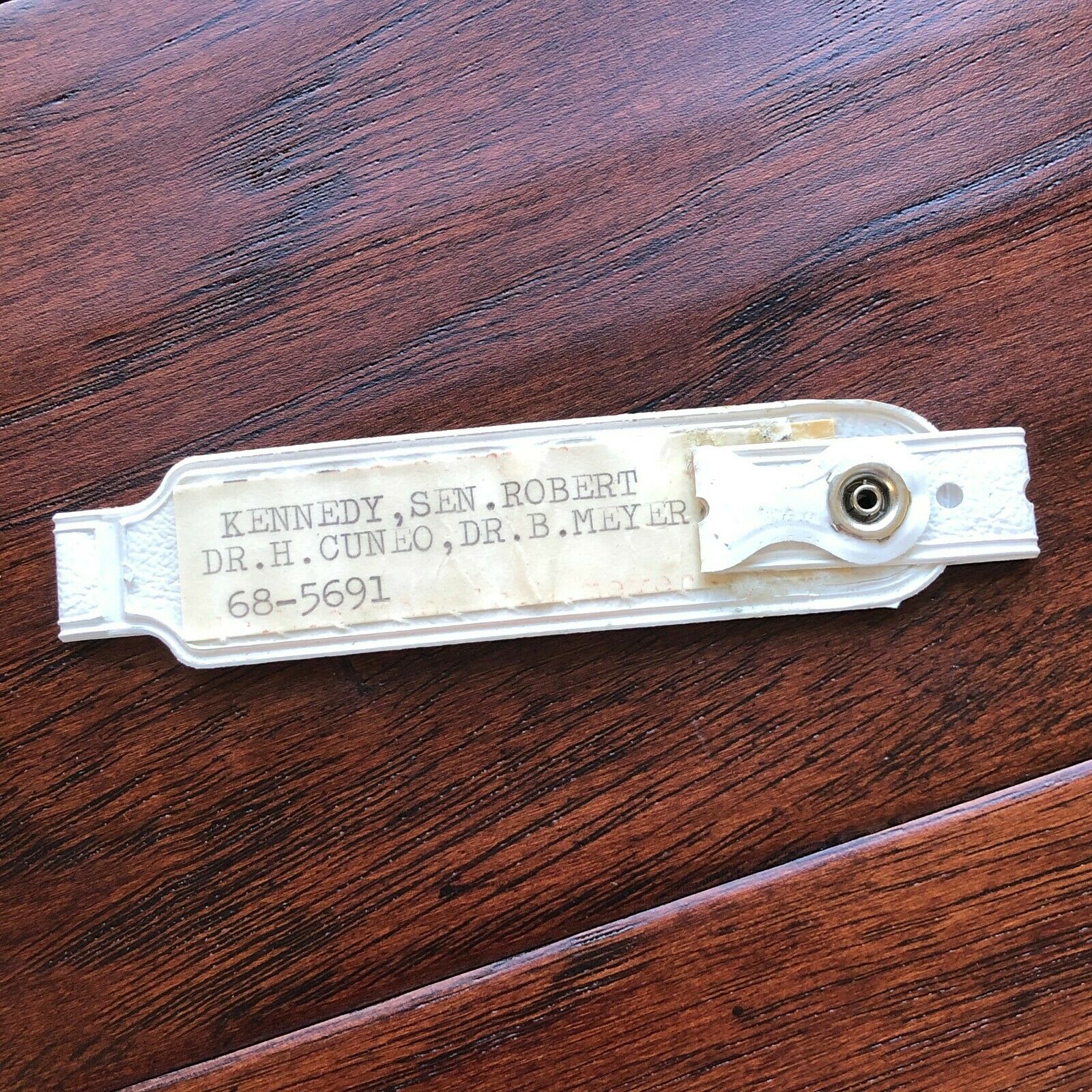 ROBERT F. KENNEDY * Hospital ID Bracelet from Night of his Assassination * RFK