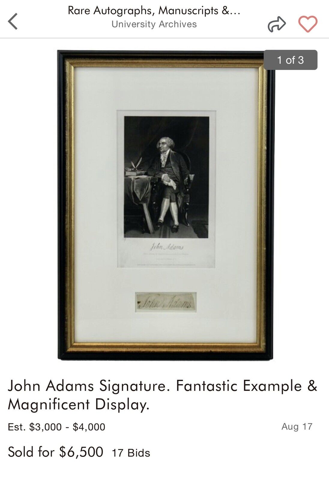 JOHN ADAMS * PSA/DNA Slab * Handwritten Autograph Document Signed