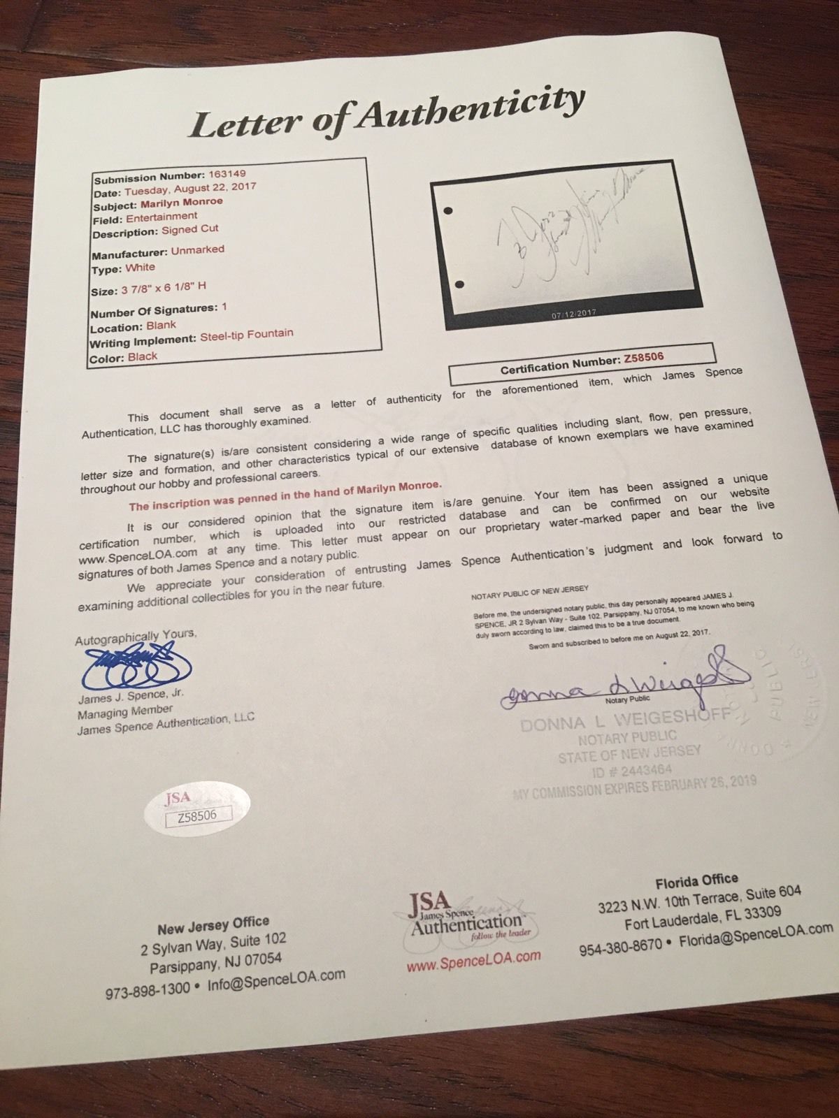 MARILYN MONROE * JSA COA * Authentic RARE AUTOGRAPH note SIGNED * Celebrity Icon