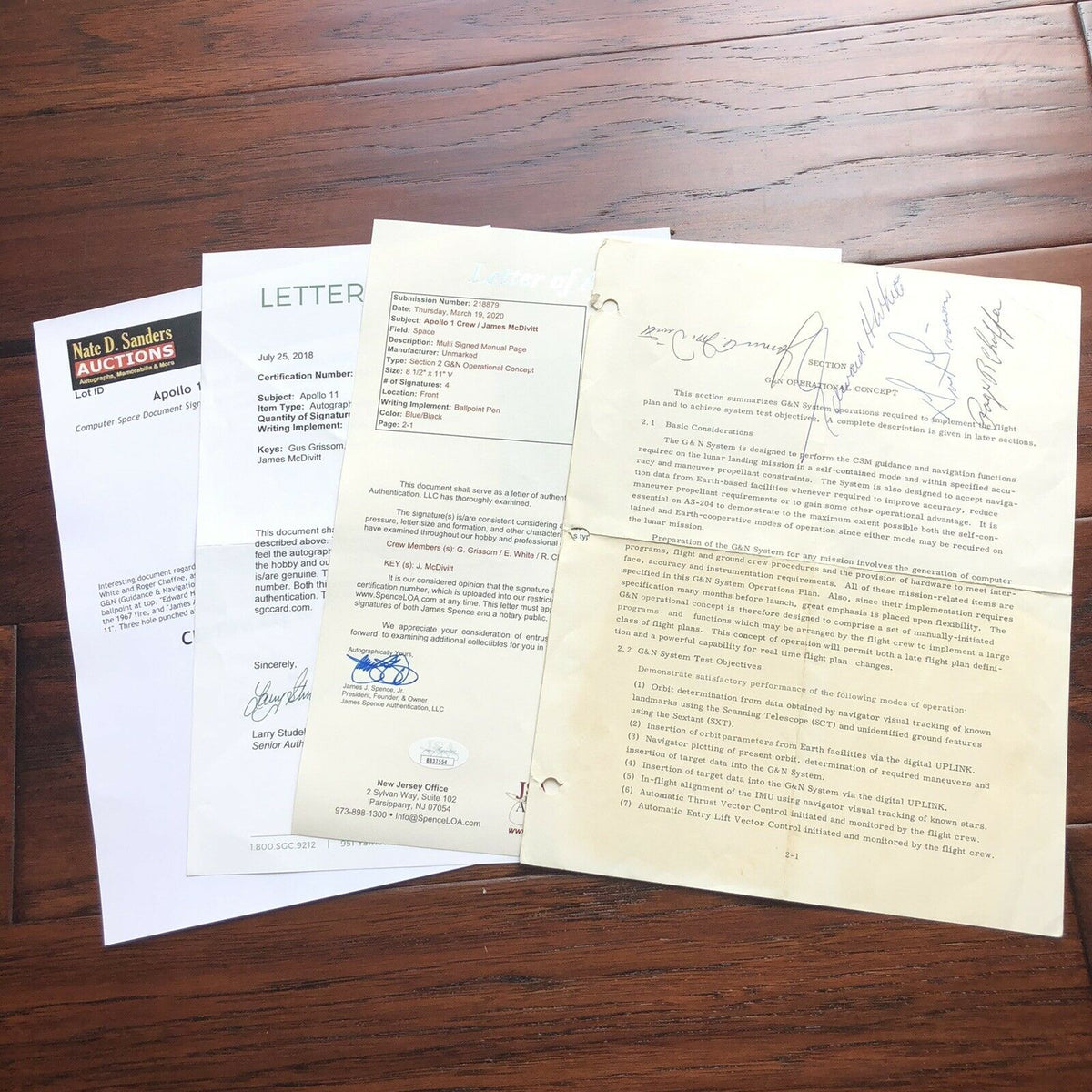 Apollo 1 * JSA * Crew Autograph NASA Document Signed * Roger Chaffee Gus Grissom