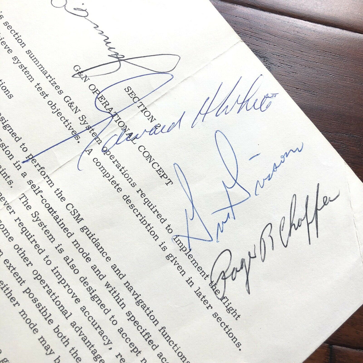 Apollo 1 * JSA * Crew Autograph NASA Document Signed * Roger Chaffee Gus Grissom