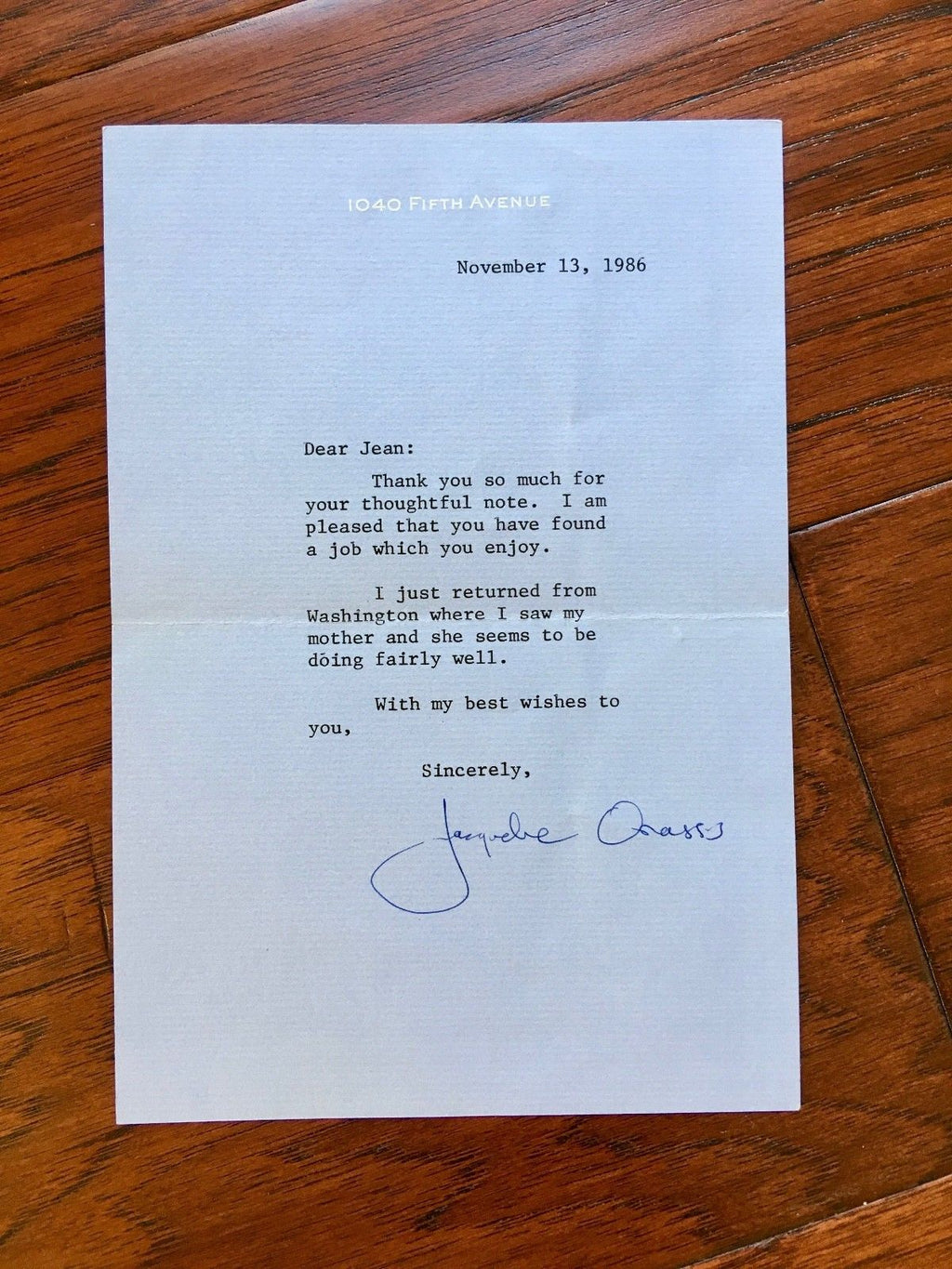 JACQUELINE KENNEDY * AUTOGRAPH Typed Letter SIGNED * To Her Mother's Caretaker