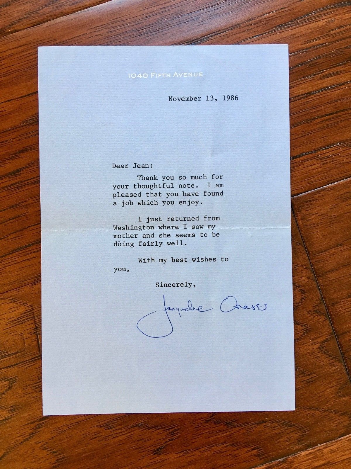 JACQUELINE KENNEDY * AUTOGRAPH Typed Letter SIGNED * To Her Mother's Caretaker