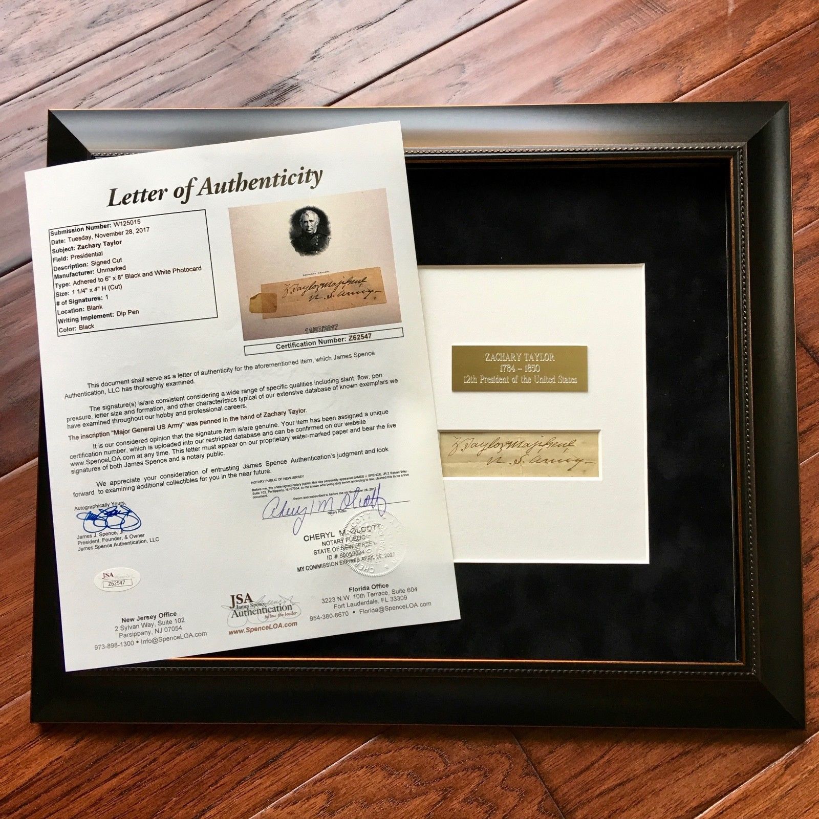 ZACHARY TAYLOR * JSA COA * AUTOGRAPH Cut Signed * Major Genl US ARMY